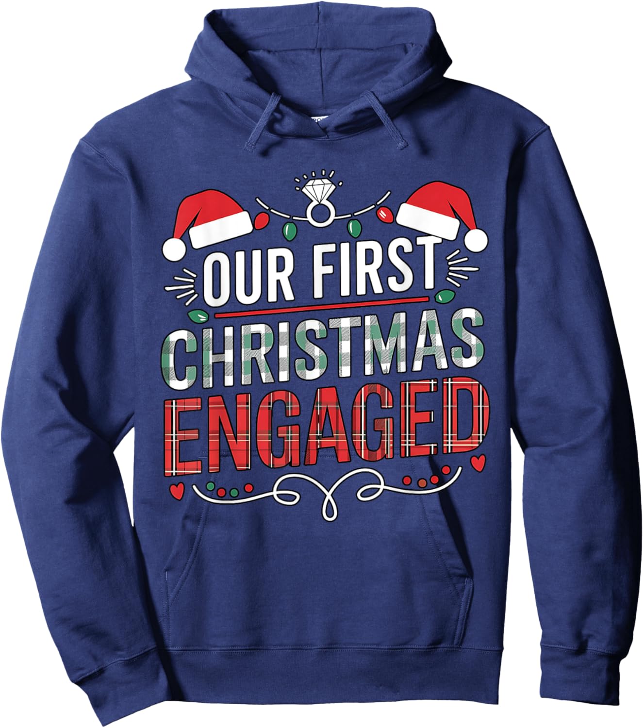 Our First Christmas Engaged 2024 Couples Pajamas Christmas Hoodie - Hoodie | Navy