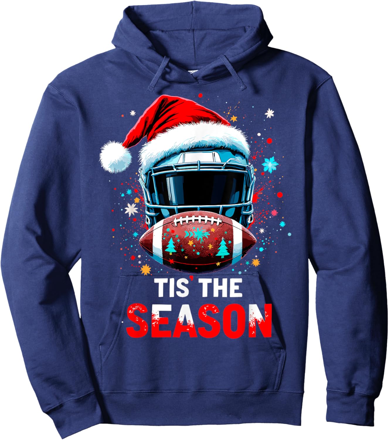 Football Ball Santa Tis the Season Christmas Xmas Party Hoodie - Hoodie | Navy