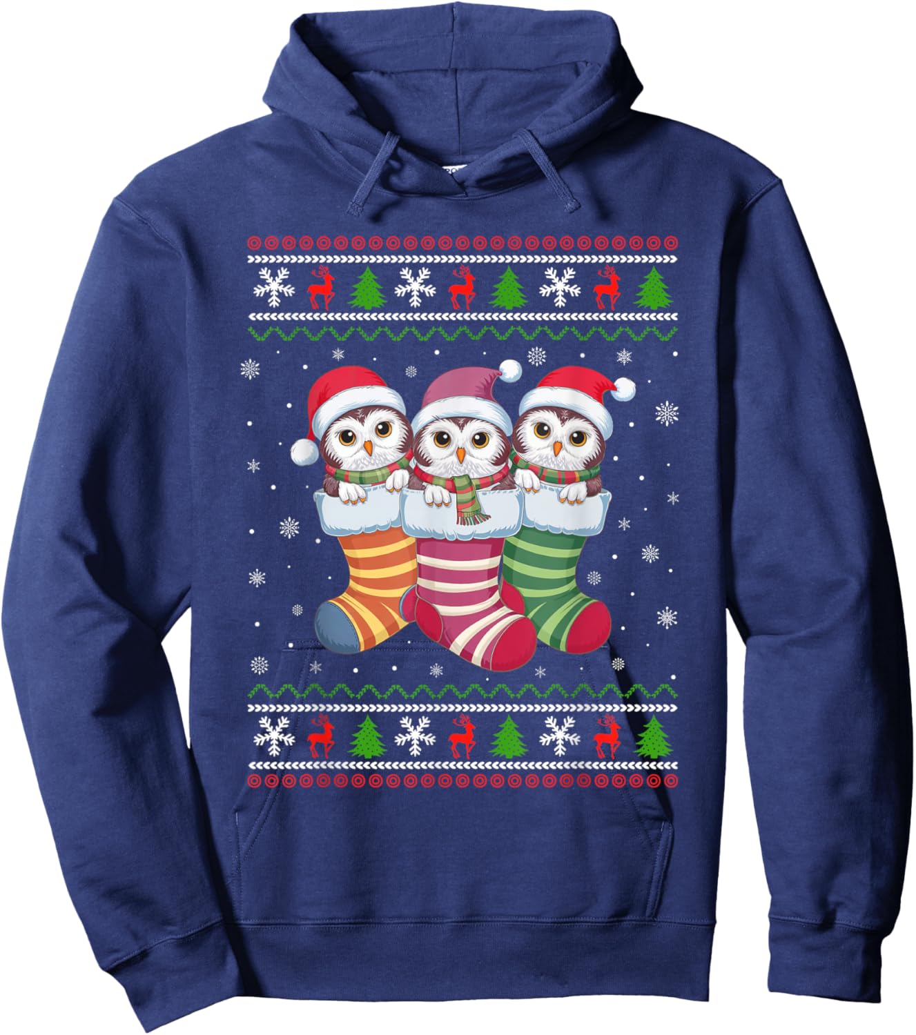 Ugly Xmas Sweater Snowy Owl In Christmas Socks Hoodie - Hoodie | Navy