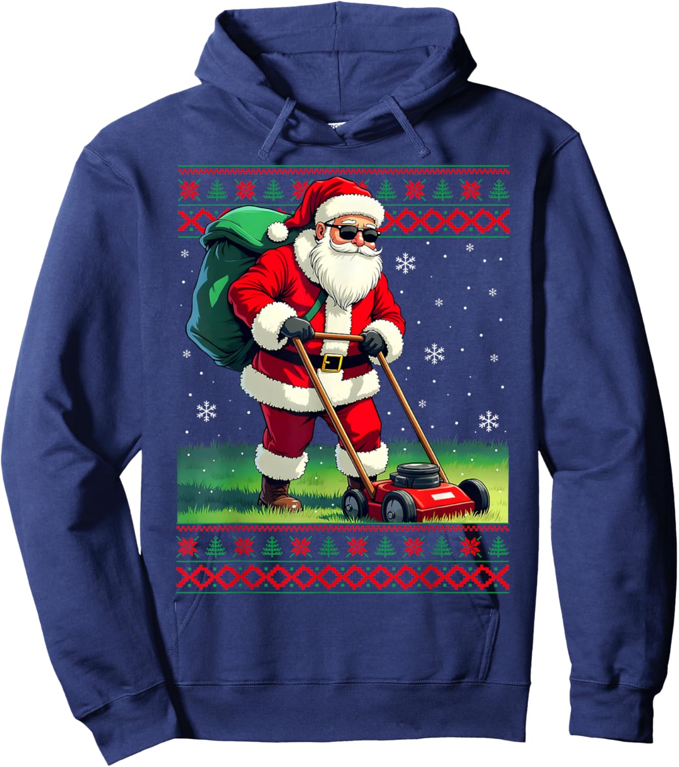Santa Claus Mowing Lawn Ugly Christmas Holiday Boys Men Hoodie - Hoodie | Navy