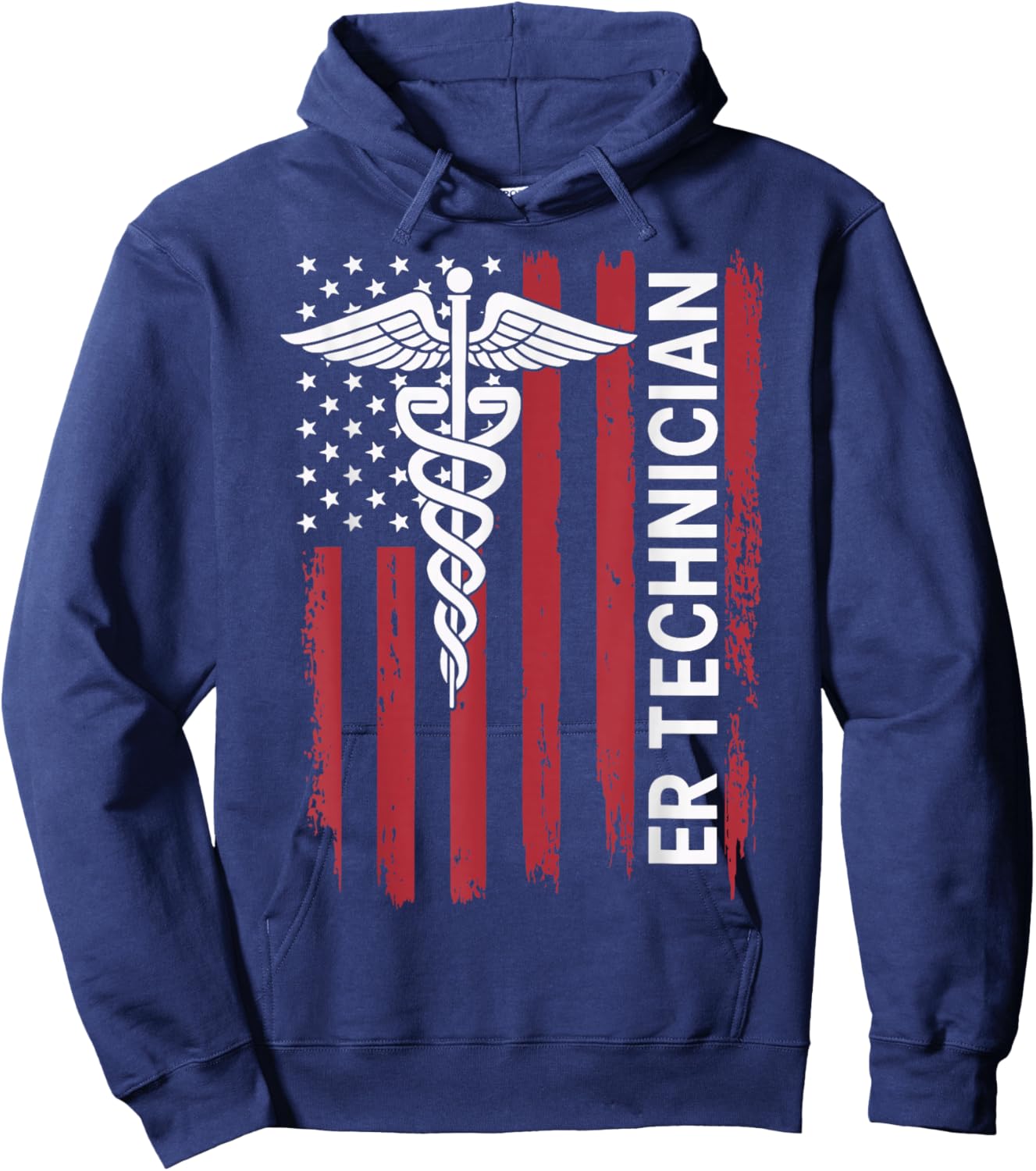 ER Technician Emergency Room American Flag ED Tech ER Tech Hoodie - Hoodie | Navy