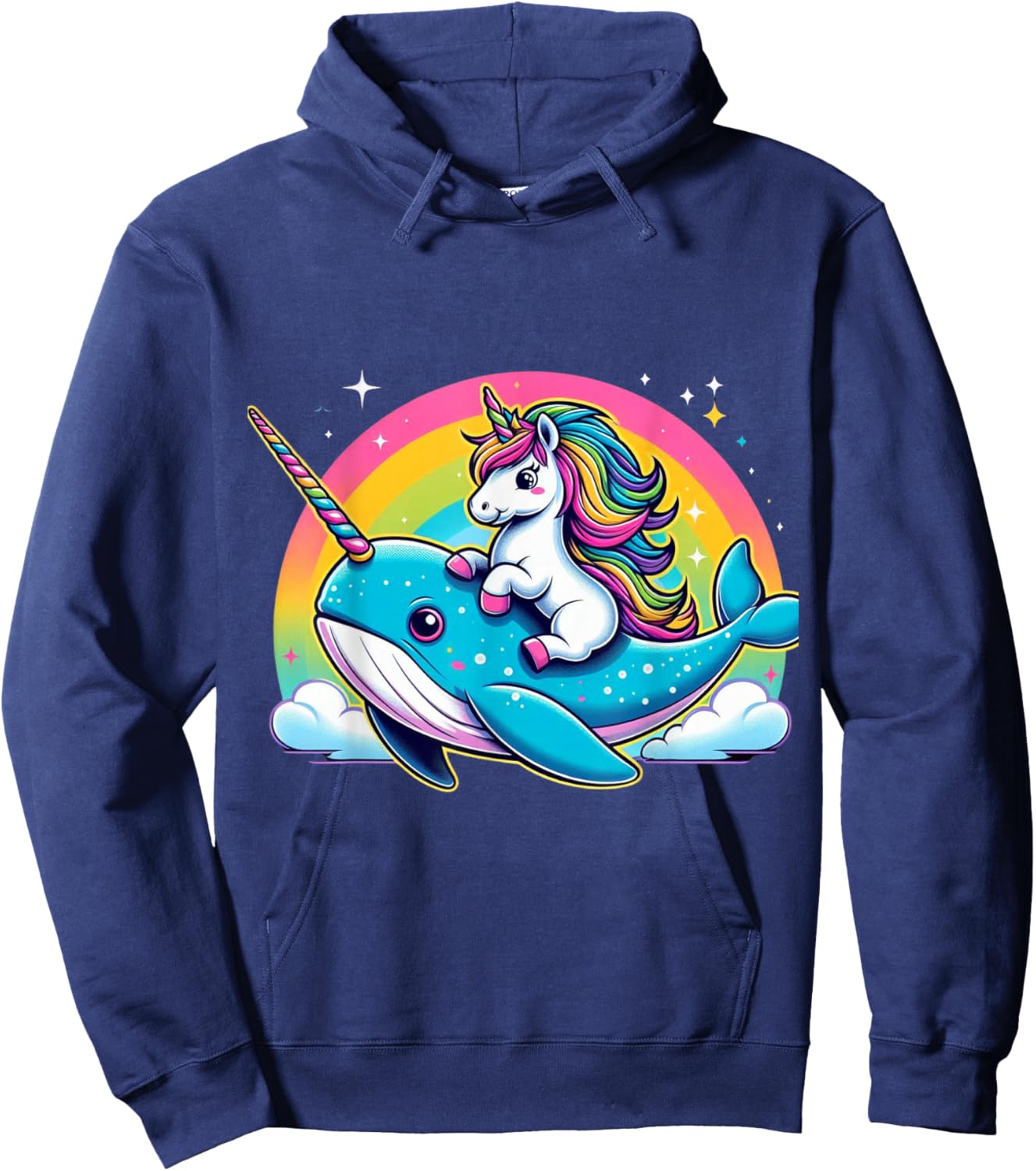 Unicorn Riding Narwhal Boys Girls Men Women Kids Rainbow Hoodie - Hoodie | Navy