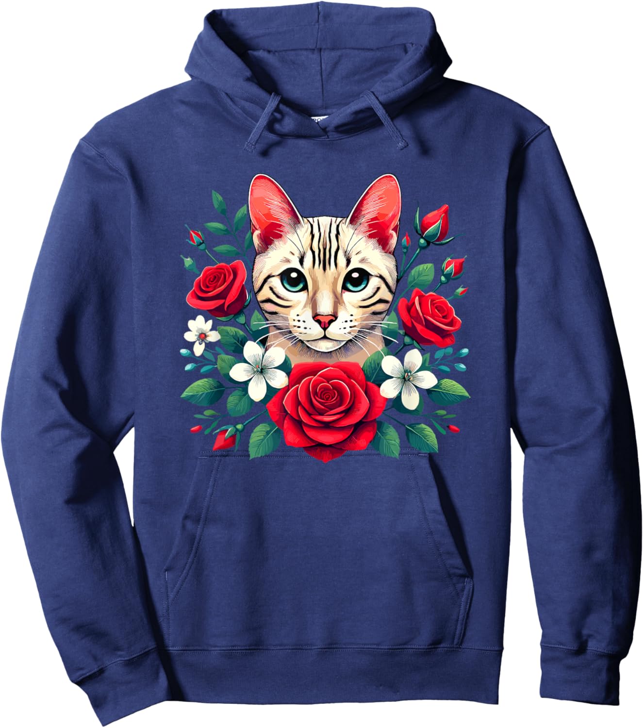 Roses Flowers Snow Bengal Cat Women Kids Hoodie - Hoodie | Navy