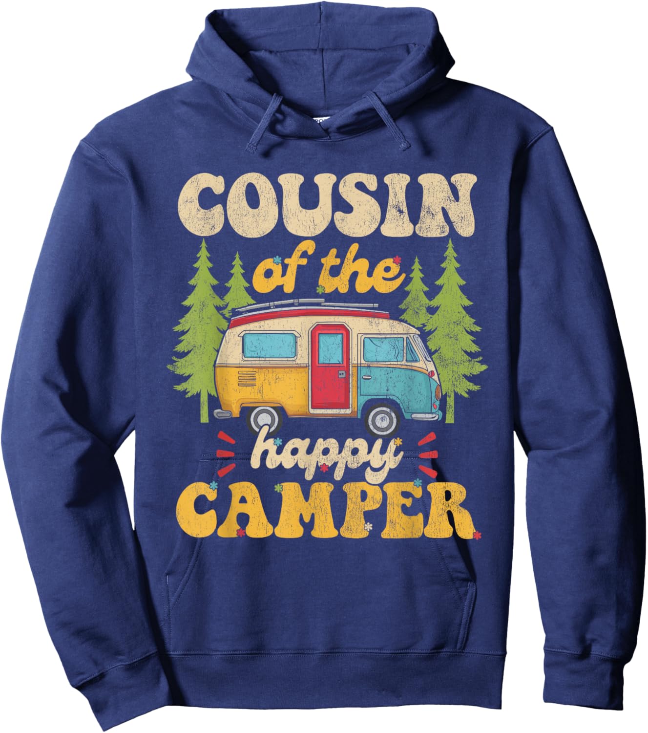 Cousin of Happy Camper 1st Birthday Party Retro Cousin Hoodie - Hoodie | Navy