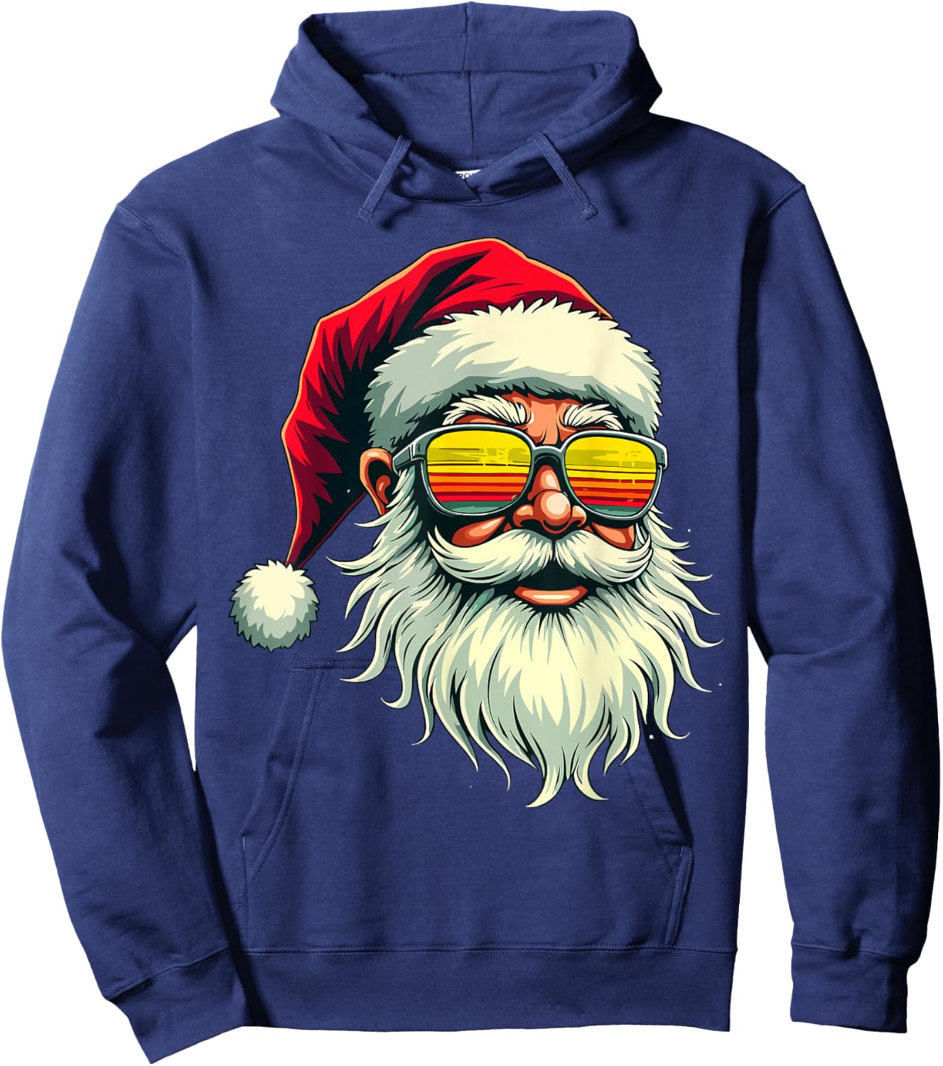 Santa Face Retro Sunglasses Christmas Xmas Men Women Kids Hoodie - Hoodie | Navy
