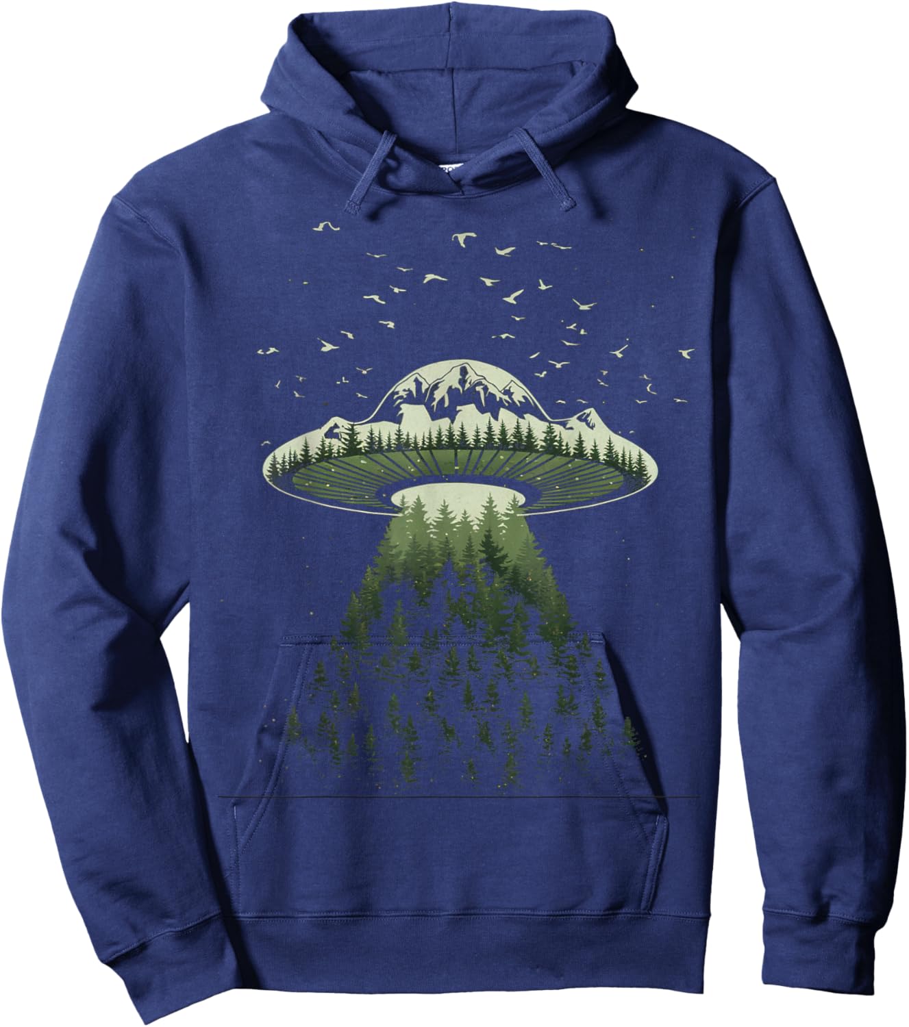 Vintage Alien Space Ship Earth Design UFO Black Hoodie - Hoodie | Navy