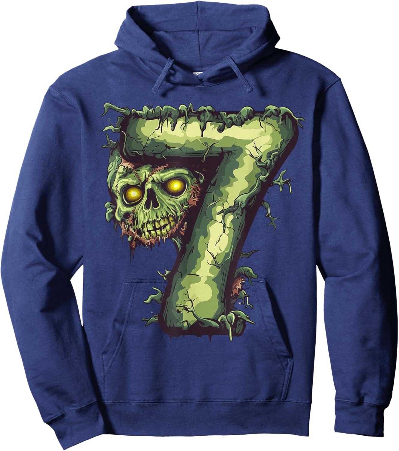 Fun 7th Birthday Zombie Halloween Themed 7 Years Old Kids Hoodie - Hoodie | Navy