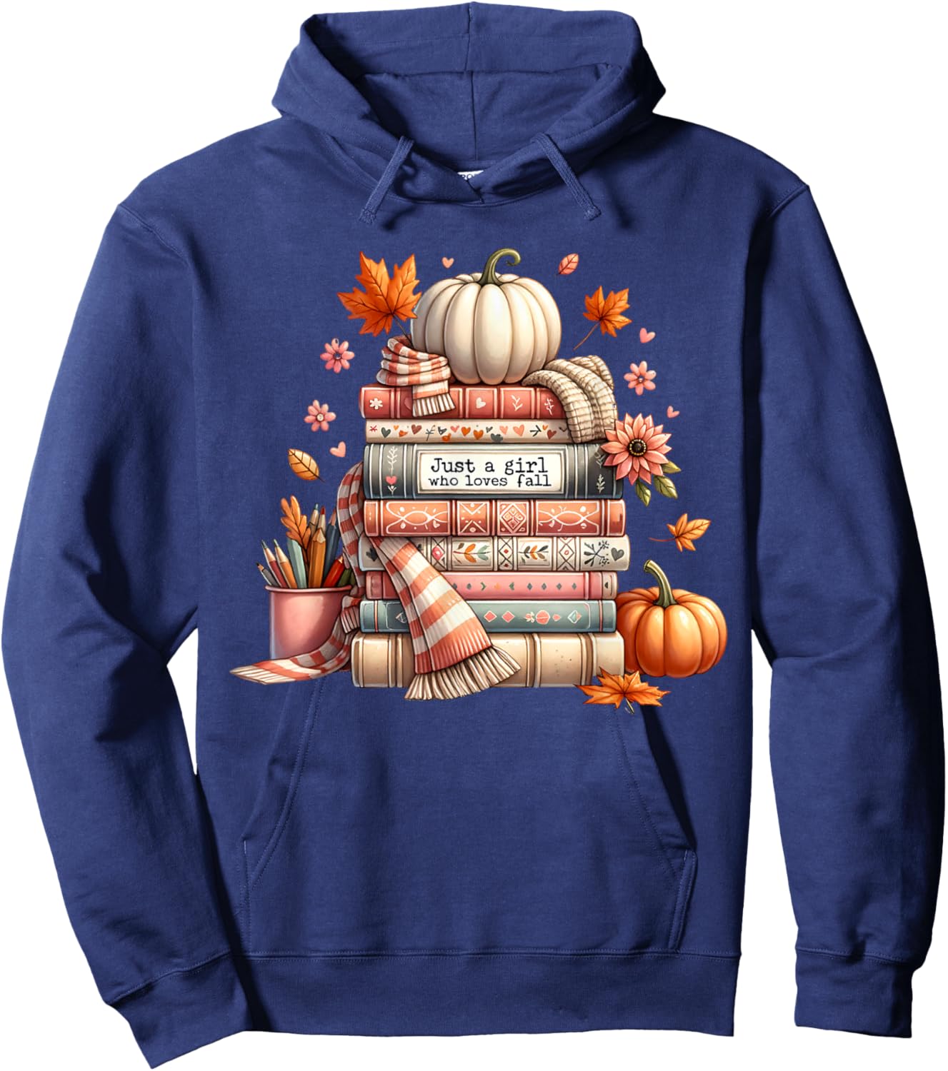 Fall In Love With Reading Autumn Librarian Cute Book Lover Hoodie - Hoodie | Navy