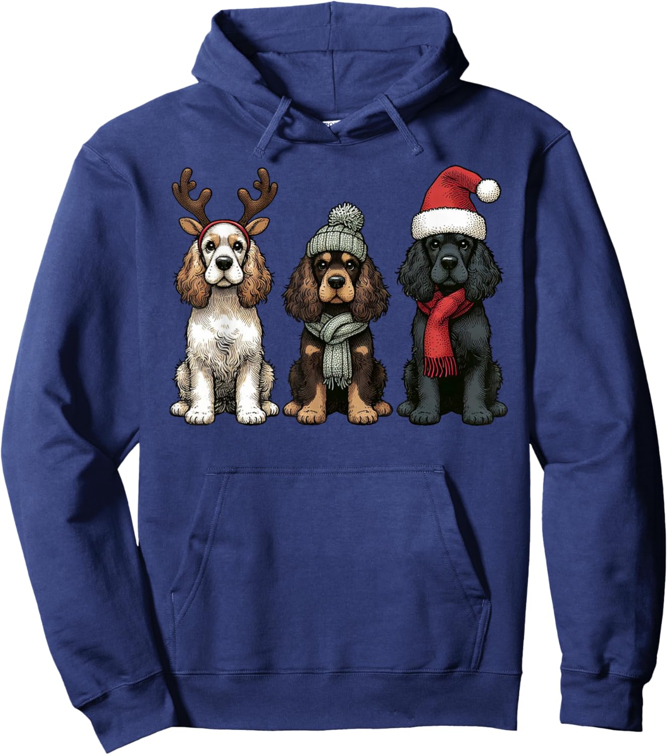 Santa Reindeer Cocker Spaniel Christmas Cocker Lover Pajama Hoodie - Hoodie | Navy