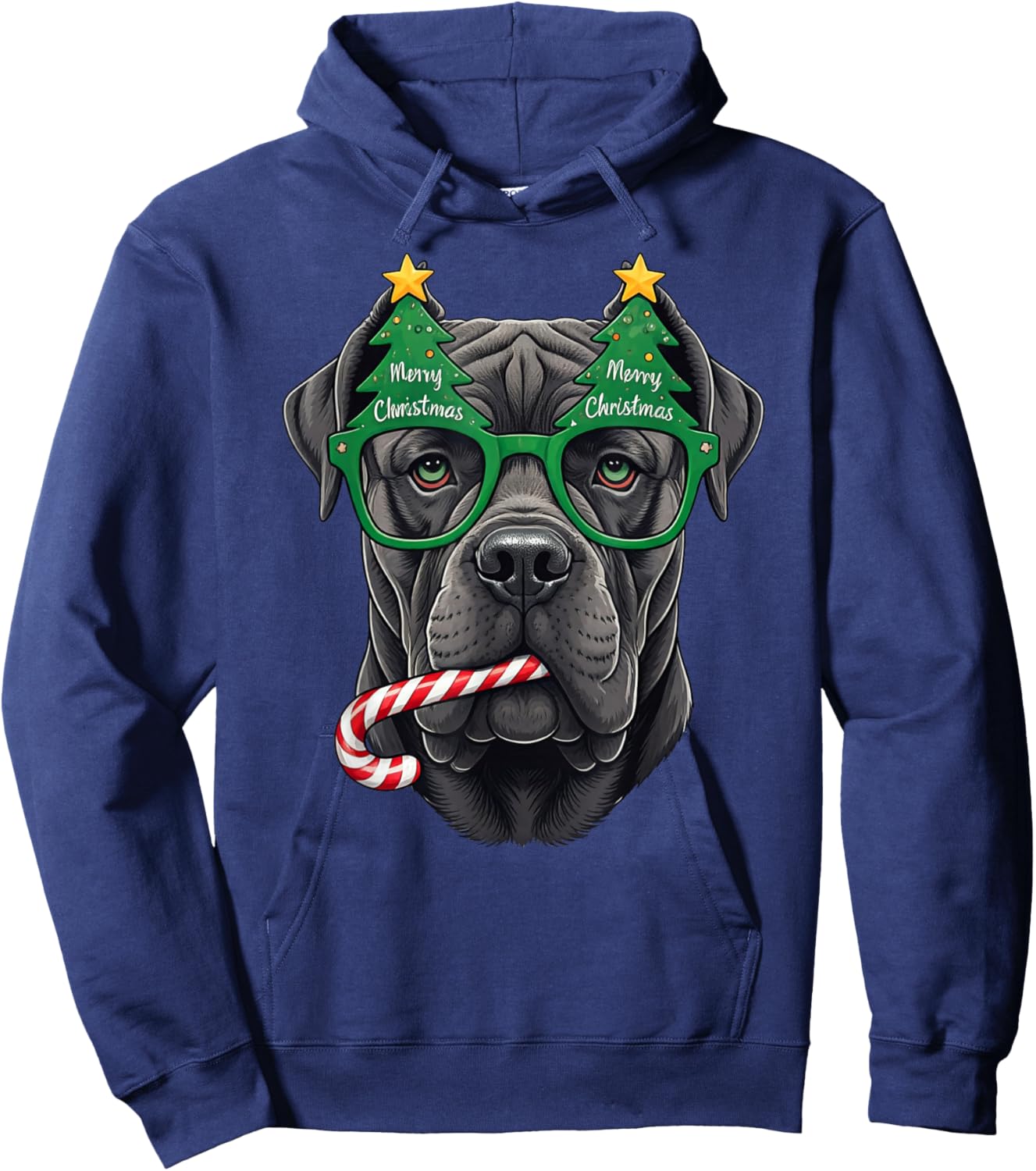 Christmas Tree Sunglasses Cane Corso Candy Cane Hoodie - Hoodie | Navy
