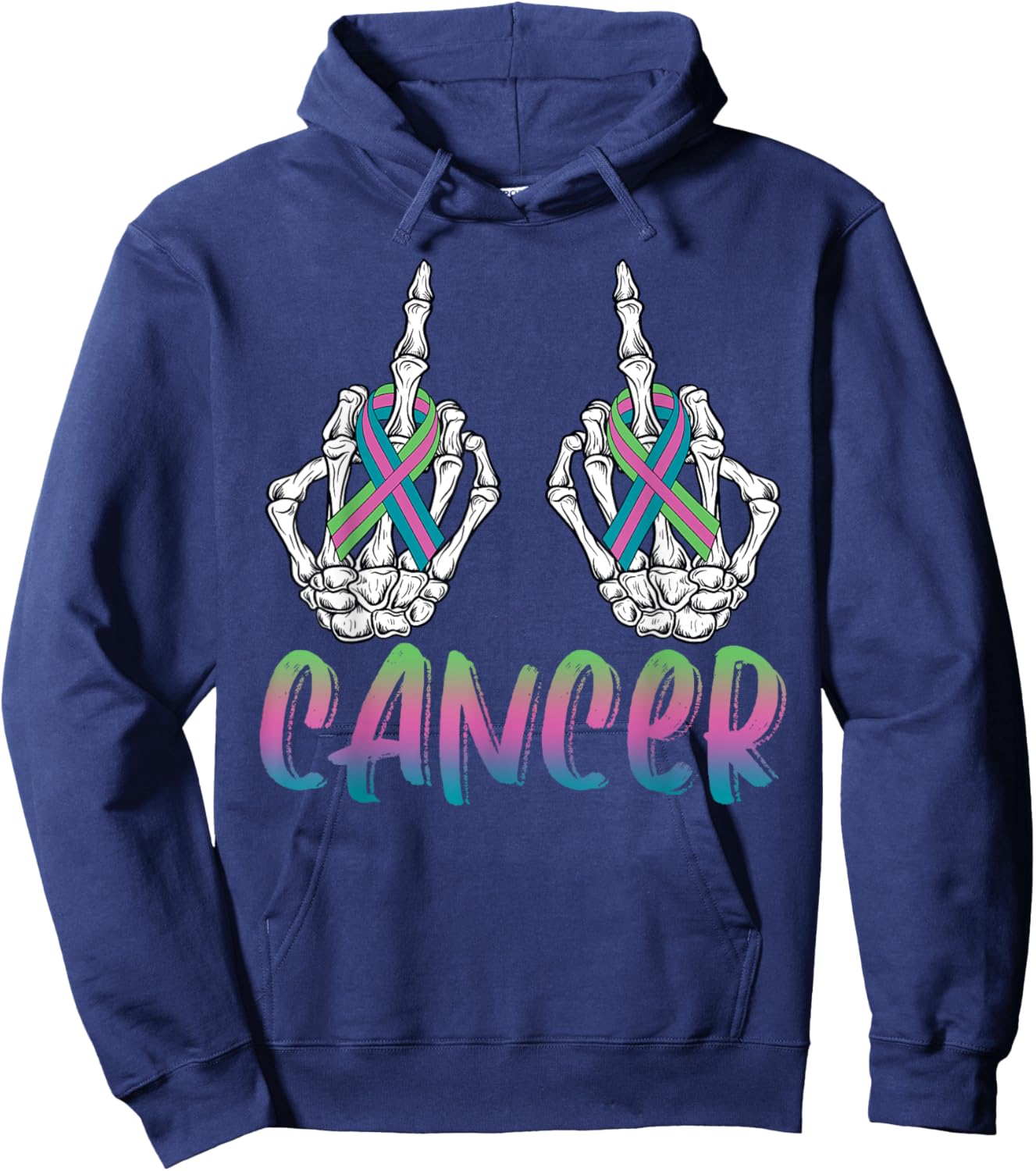 Fuck Cancer Metastatic Breast Cancer Skeleton Halloween Day Hoodie - Hoodie | Navy