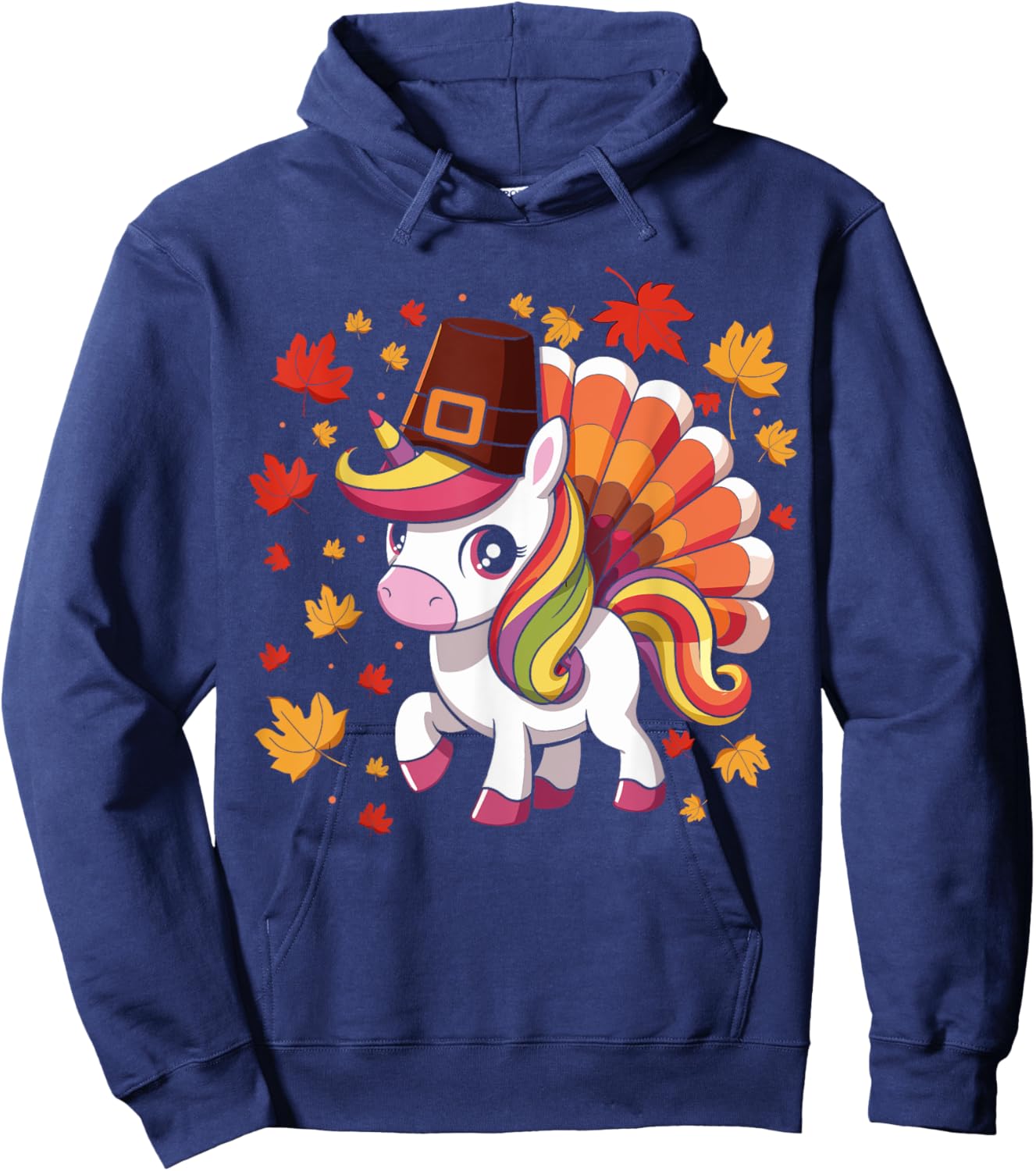 Cute Unicorn Turkey Funny Thanksgiving For Girls Toddlers Hoodie - Hoodie | Navy