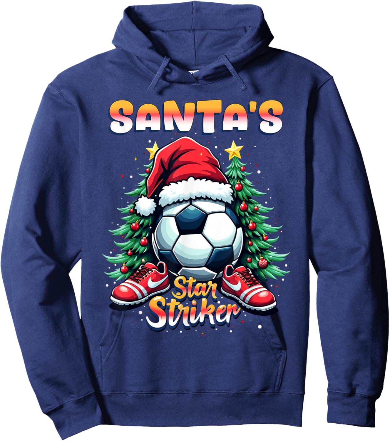 Santa's Star Striker Funny Christmas Soccer Player Boys Men Hoodie - Hoodie | Navy