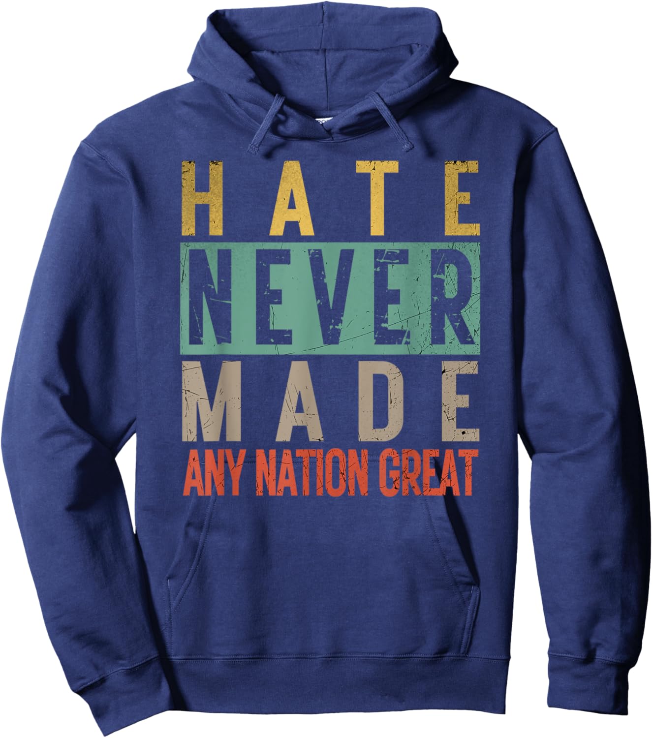 Vintage Gifts Patriotic Hate Never Made Great Retro Political - Adult, Small, Black, Short Sleeve Hoodie - Hoodie | Navy