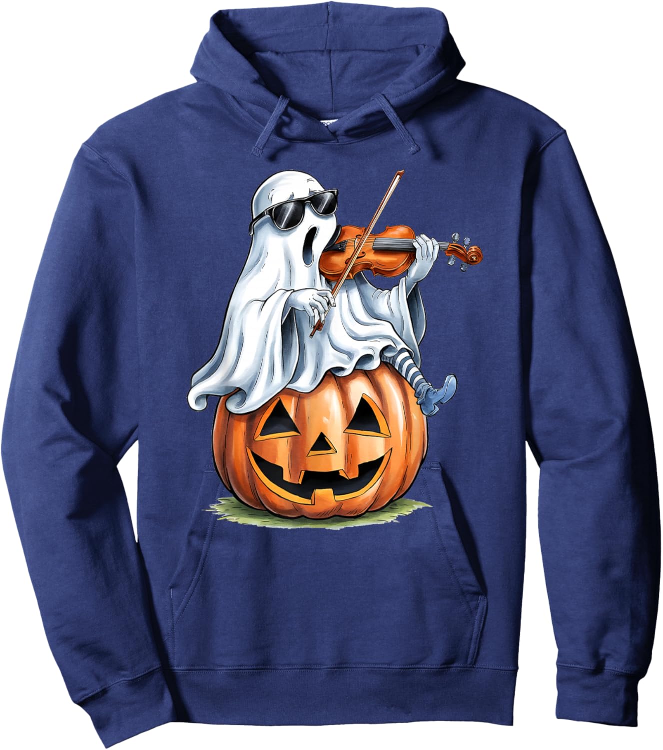 Cute Ghost Playing Violin Music Lovers Halloween Musician Hoodie - Hoodie | Navy