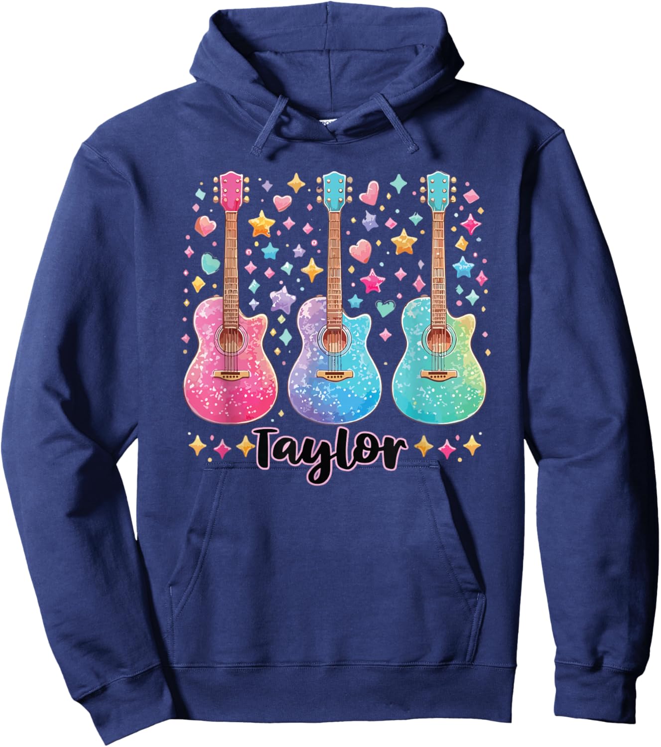 Girl Taylor First Name Personalized Groovy 80's Pink Hoodie - Hoodie | Navy
