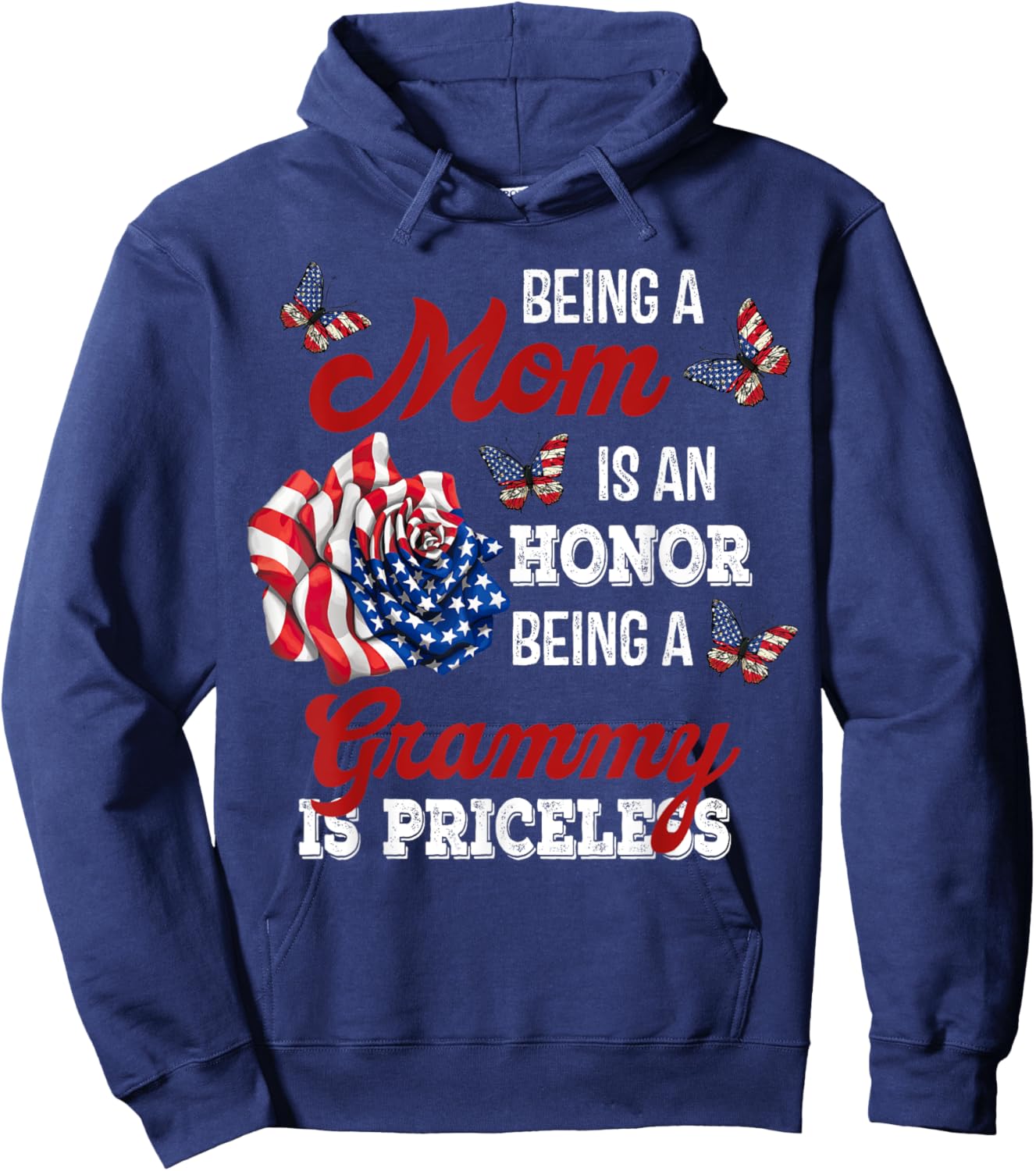 Butterfly Being A Mom Is An Honor Being A Grammy Hoodie - Hoodie | Navy