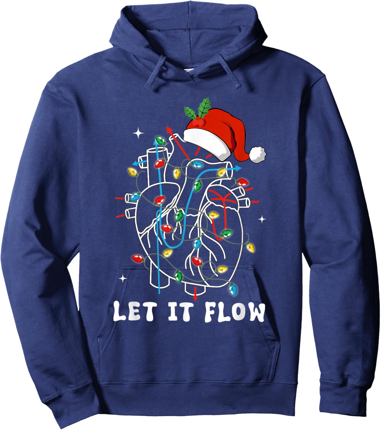 Funny Let It Flow Anatomy Heart Cardiac Nurse Santa Hat Xmas Hoodie - Hoodie | Navy