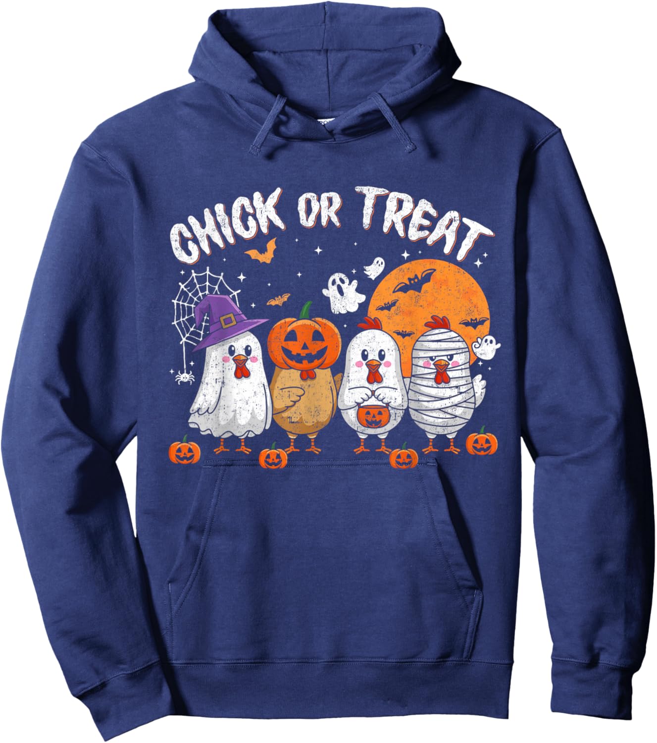 Funny Chick Or Treat Halloween Witch Spooky Chicken Hoodie - Hoodie | Navy