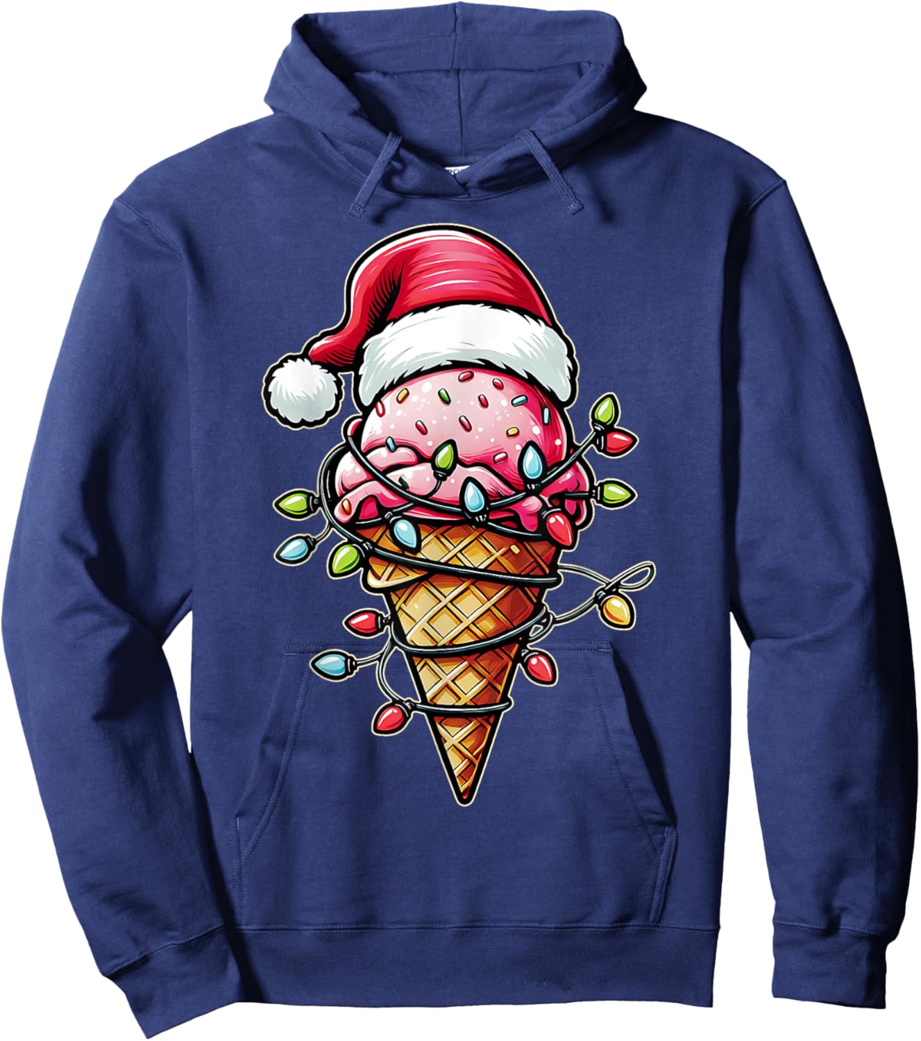 Ice Cream Cone Christmas Hat Xmas Hoodie - Hoodie | Navy