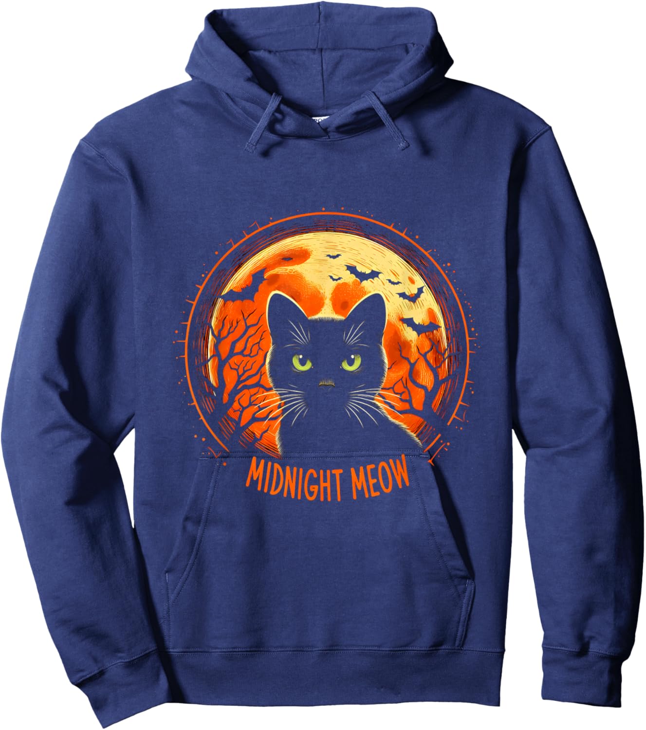 Halloween Black Cat Lover Midnight Meow Hoodie - Hoodie | Navy