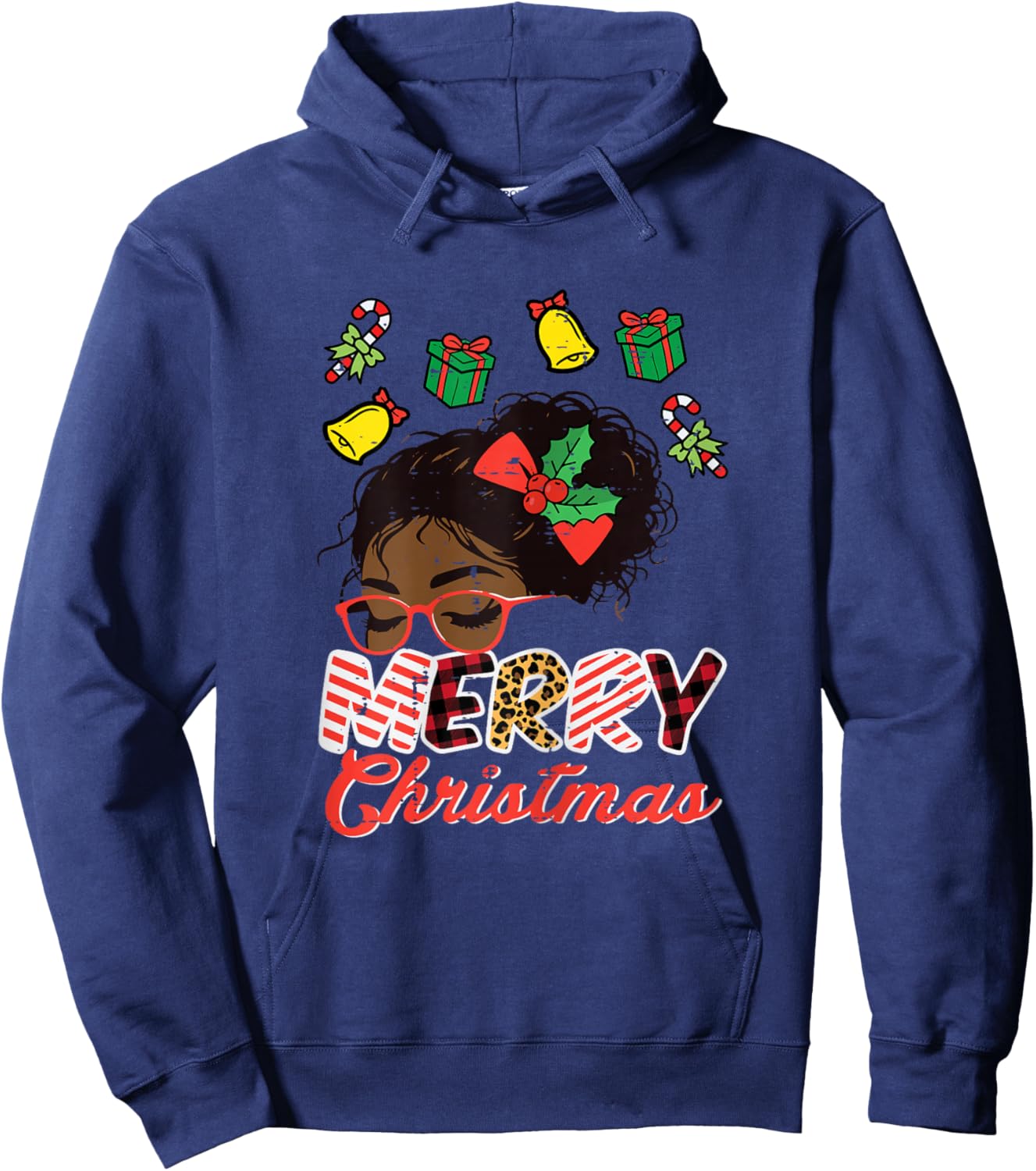 Merry Christmas Black Girl Xmas African Women Girls Kids Hoodie - Hoodie | Navy