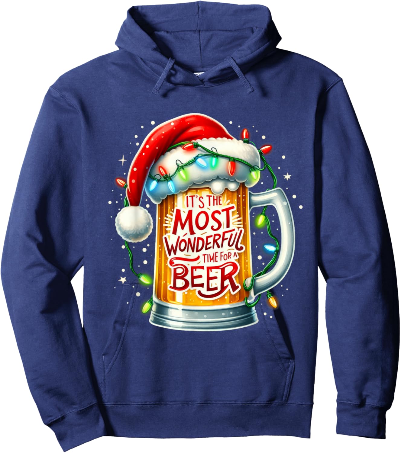 Funny Santa Claus Drinking Beer Wonderful Time Christmas Hoodie - Hoodie | Navy