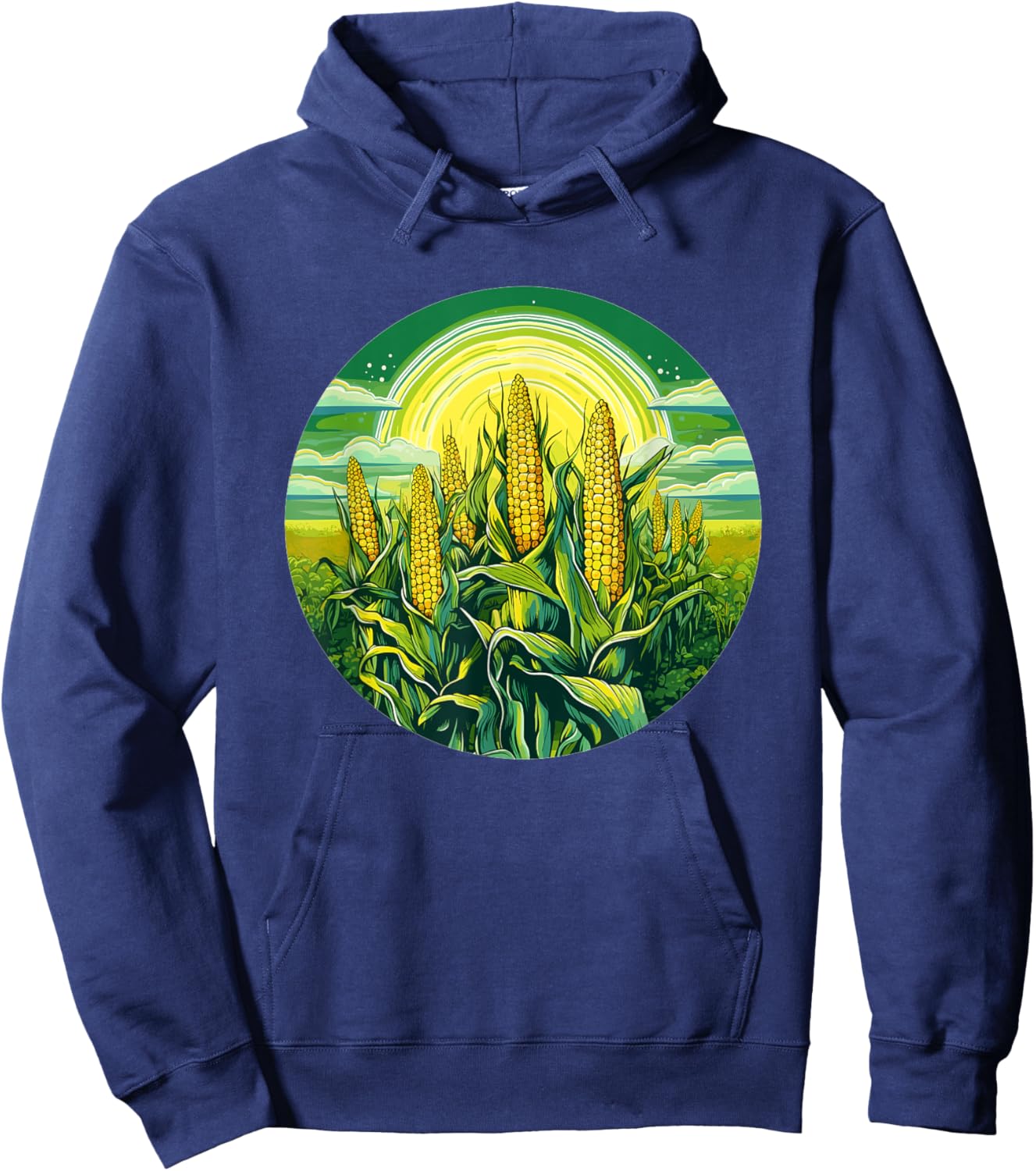 Cornfield Under Radiant Sun Nature Scene Hoodie - Hoodie | Navy