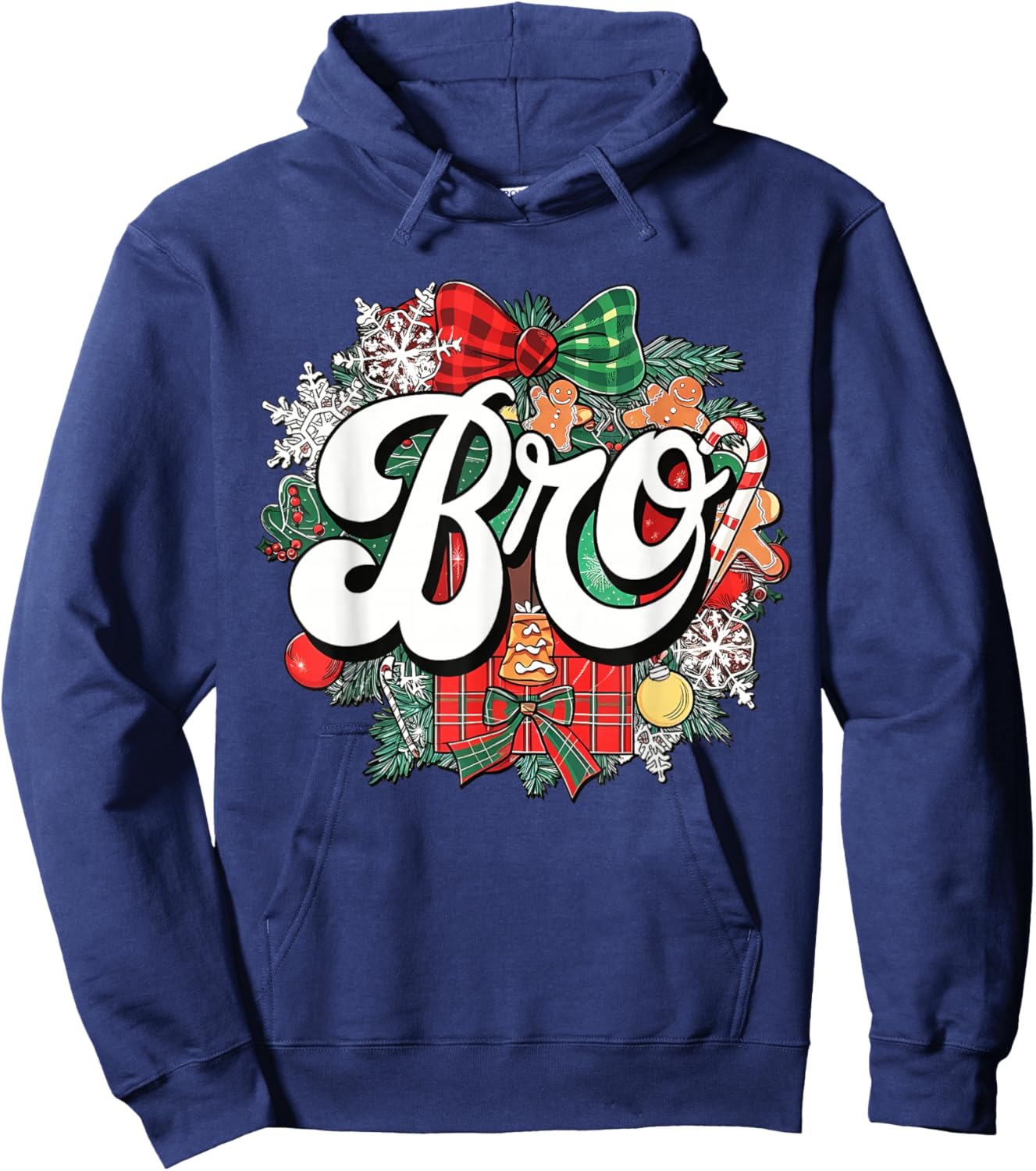 Bro Christmas Coquette Bow Mistletoe Family Matching Xmas Hoodie - Hoodie | Navy