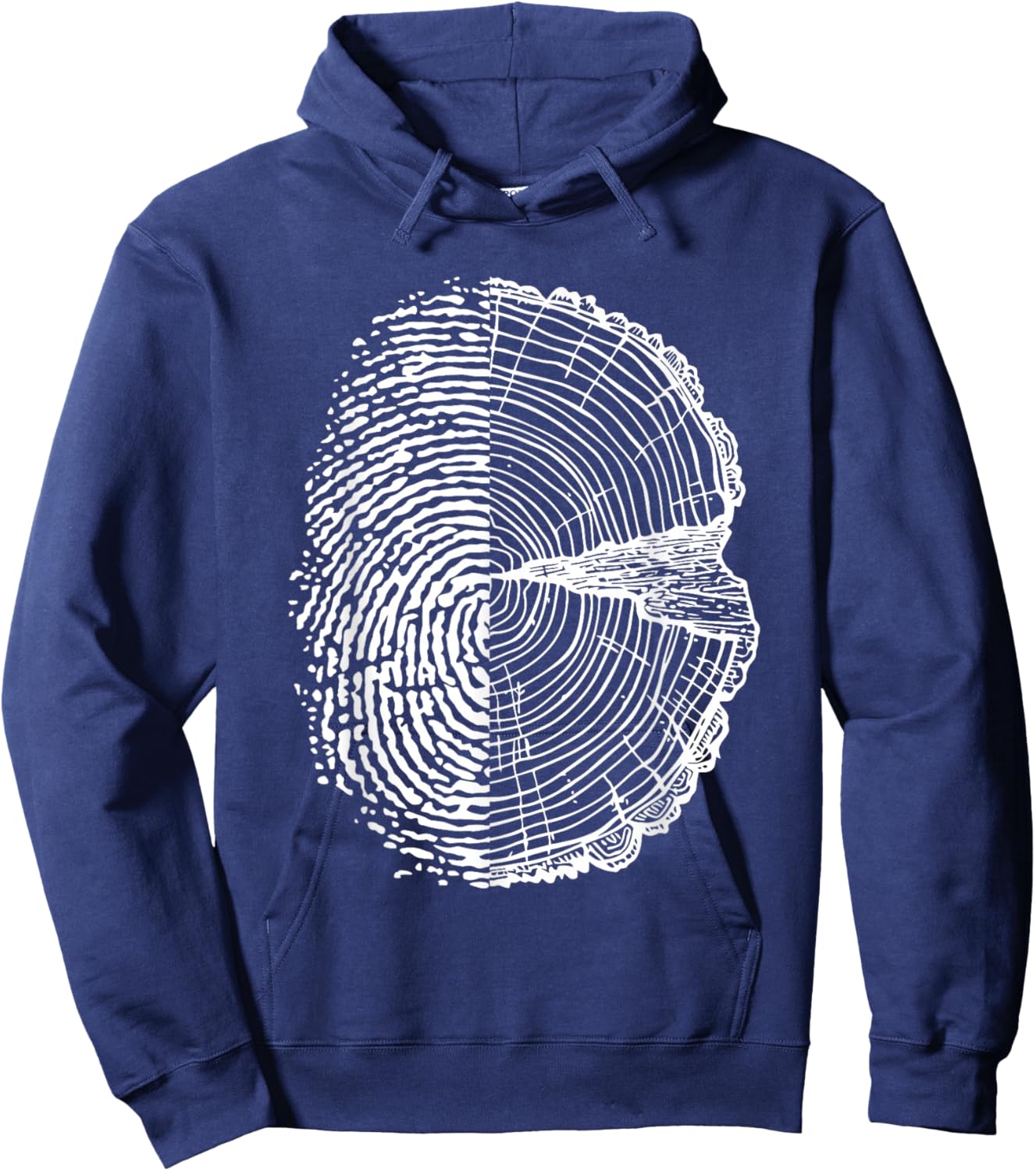 Nature Lovers - Fingerprint and Tree Year Rings Hoodie - Hoodie | Navy