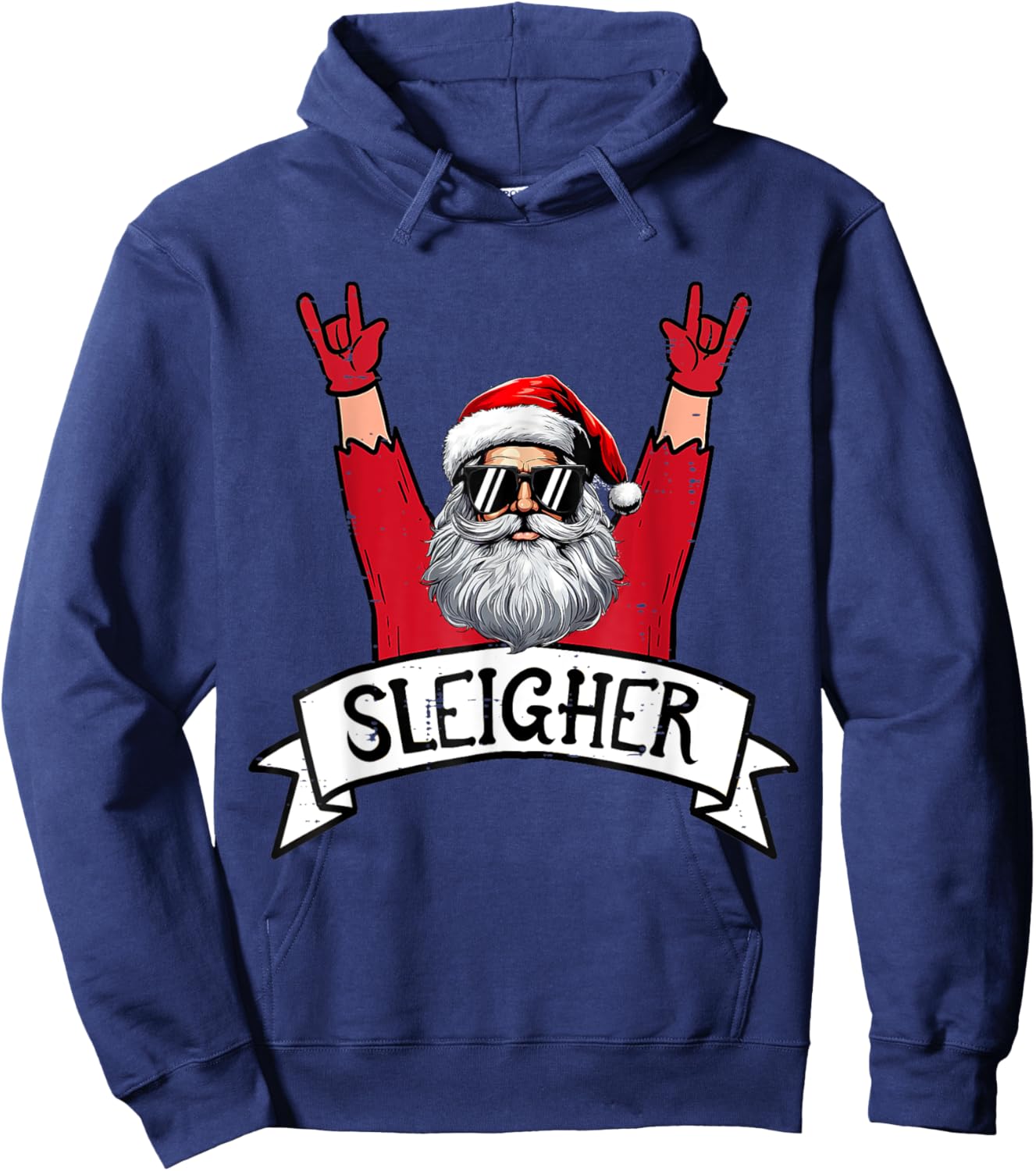 Christmas Sleigher Santa Rock Xmas Rocker Men Women Kids Boy Hoodie - Hoodie | Navy
