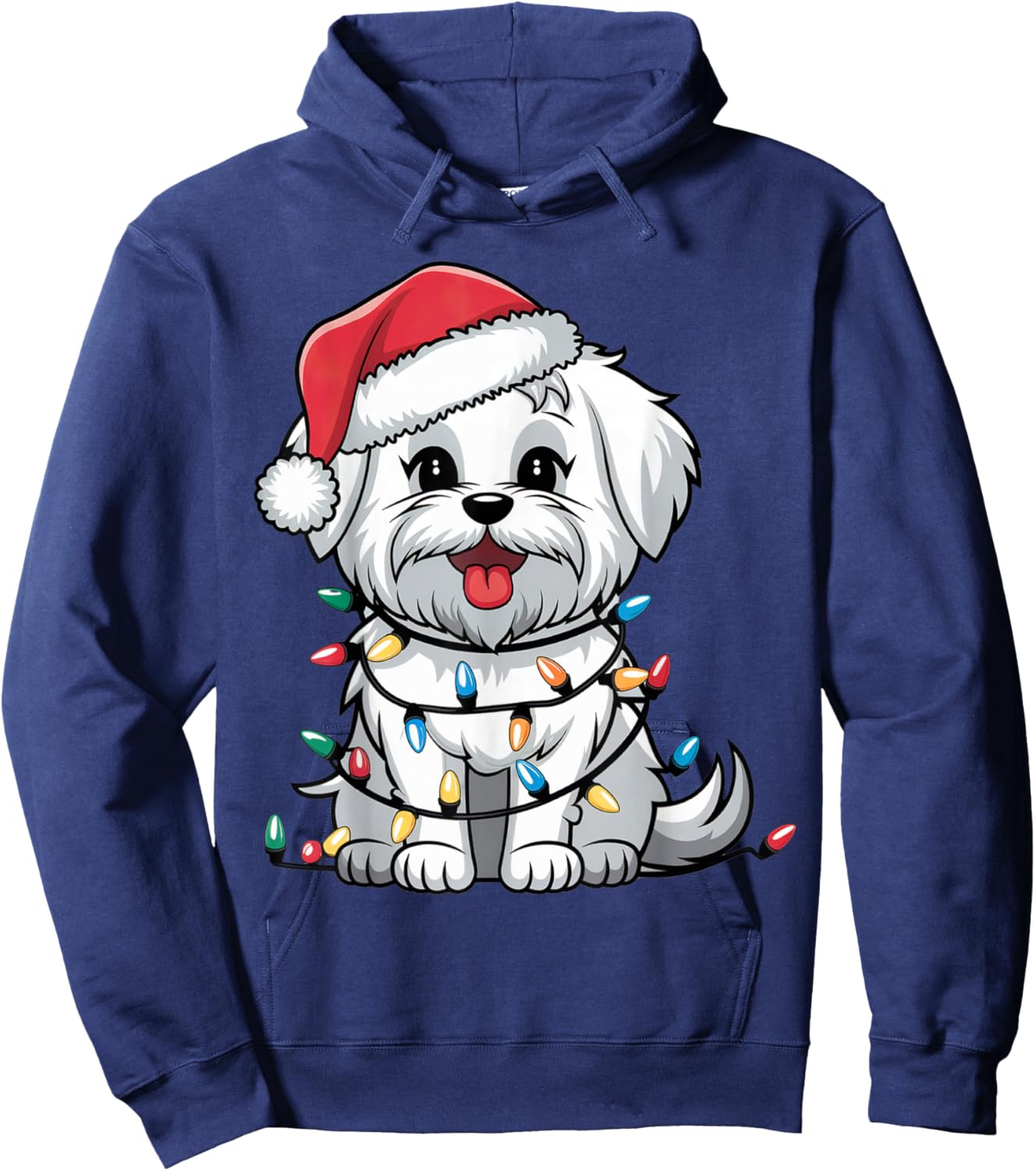 Maltese Christmas Lights Xmas Dogs Gifts Women Kids Hoodie - Hoodie | Navy