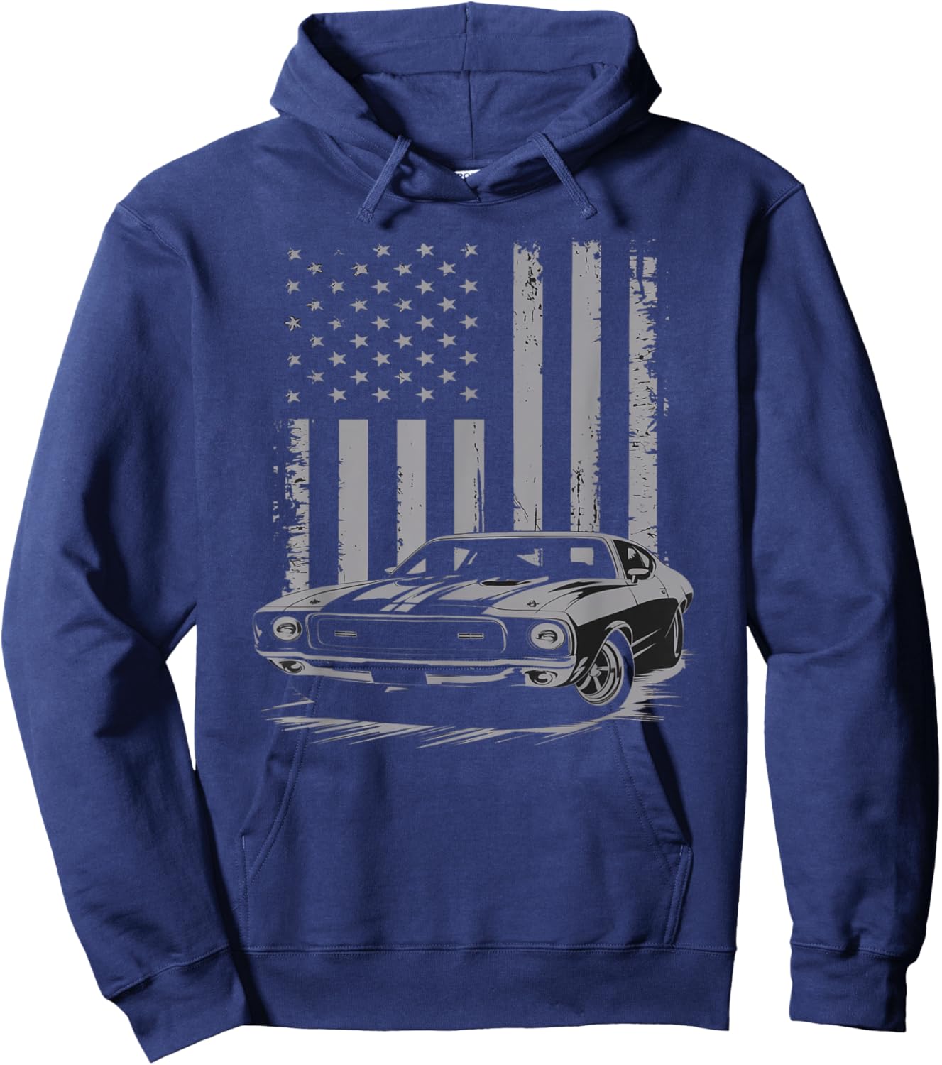 Vintage American USA Flag Muscle Car Enthusiast Fan Men Guy Hoodie - Hoodie | Navy