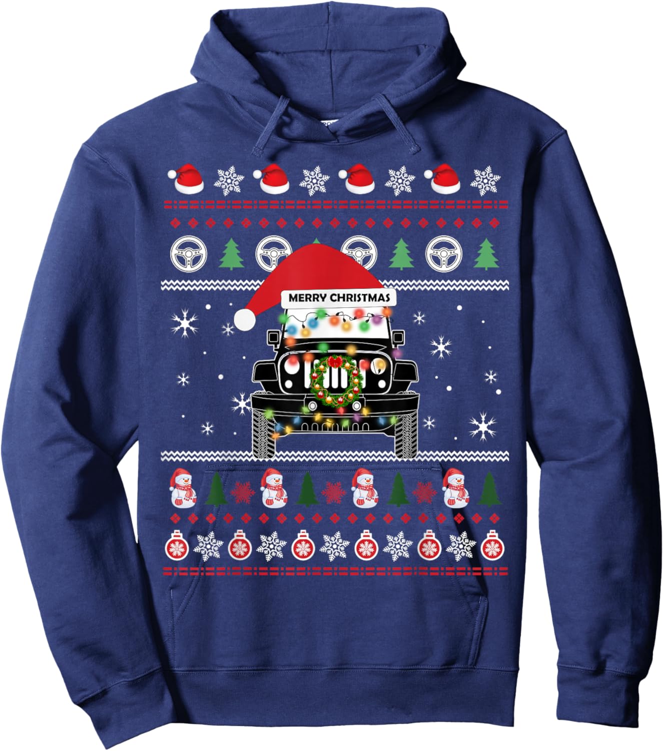Merry Jeepmas Ugly Light Christmas Hoodie - Hoodie | Navy
