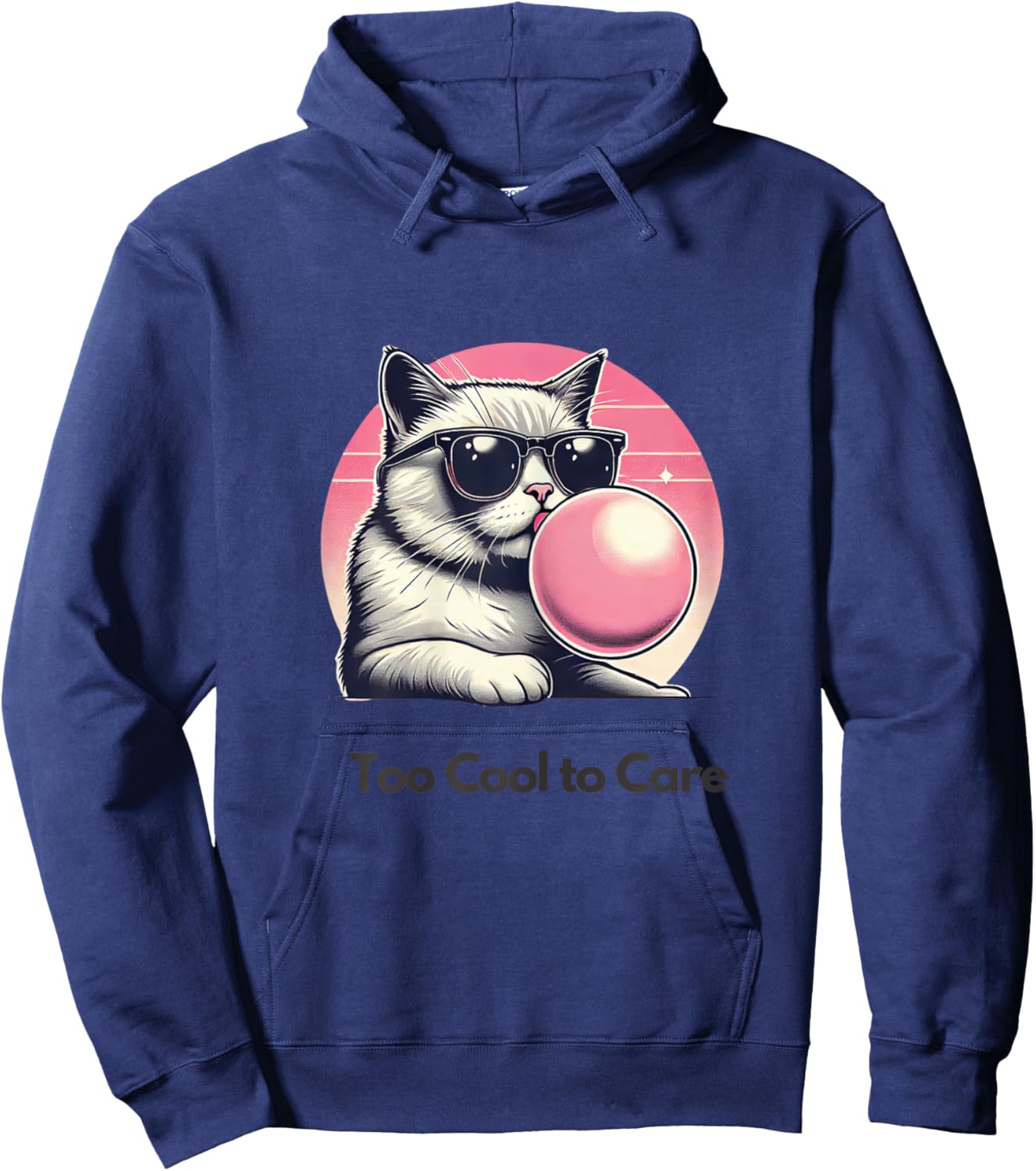 Too Cool to Care Cat Design with Bubble Gum Cat Lover Kids Hoodie - Hoodie | Navy