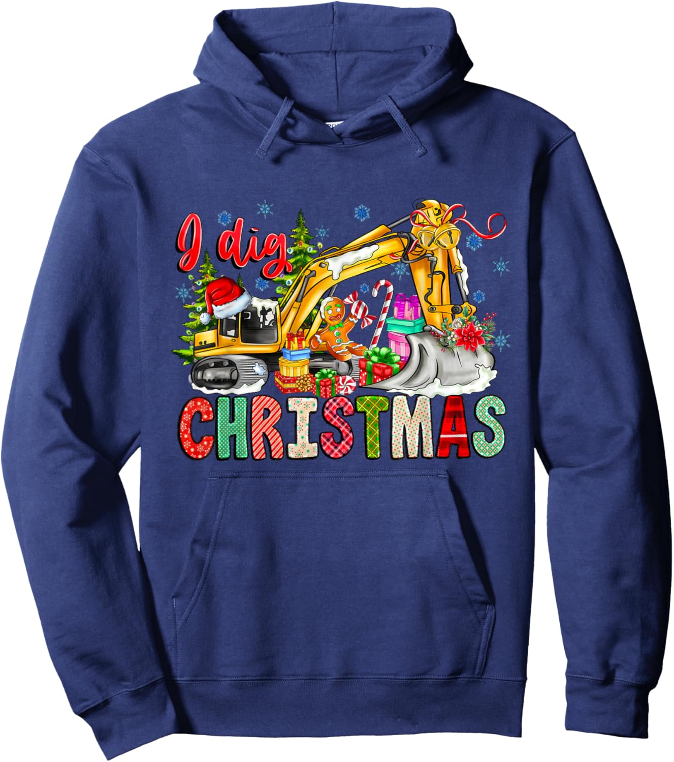 I Dig Christmas Backhoe Loader Santa Claus Construction Hoodie - Hoodie | Navy