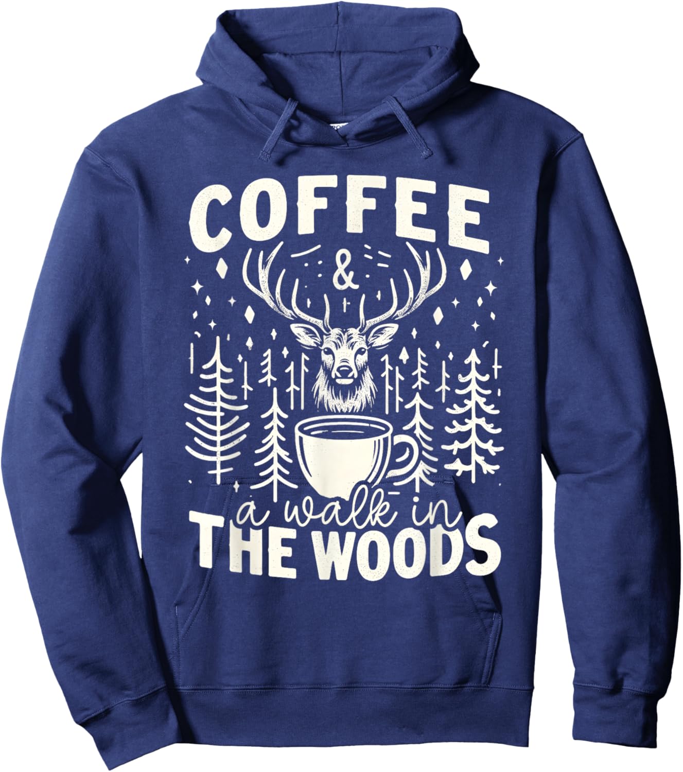 Rustic Coffee & Woods Deer Design Vintage Style Hoodie - Hoodie | Navy