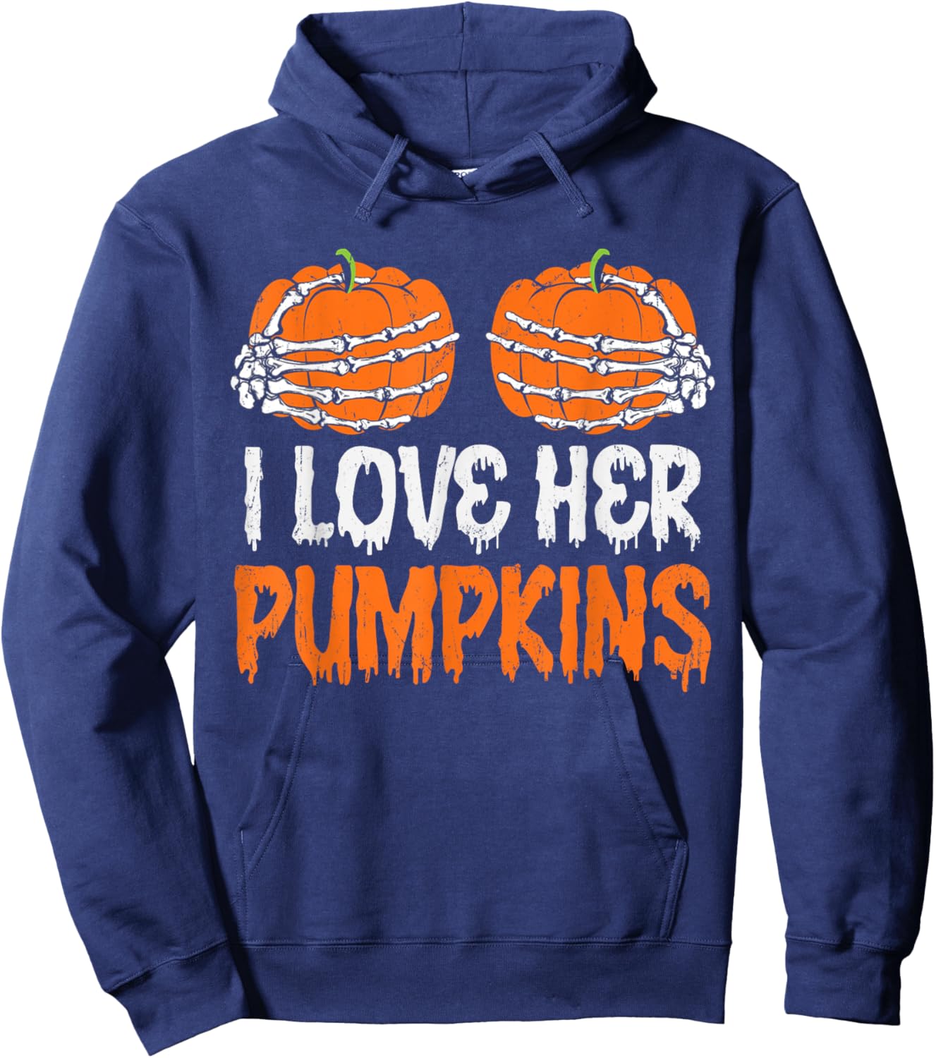 I Love His Broomstick I Love Her Pumpkins Halloween Couples Hoodie - Hoodie | Navy