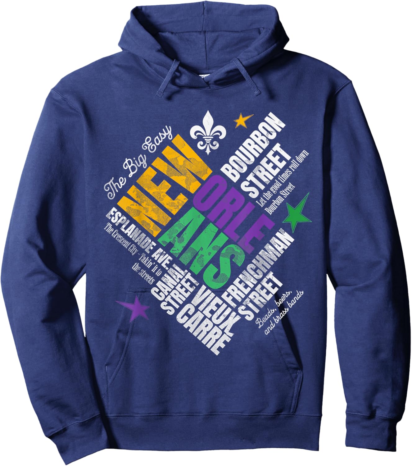 New-Orleans, Louisiana s Vintage Mardi Gras WordCloud Hoodie - Hoodie | Navy