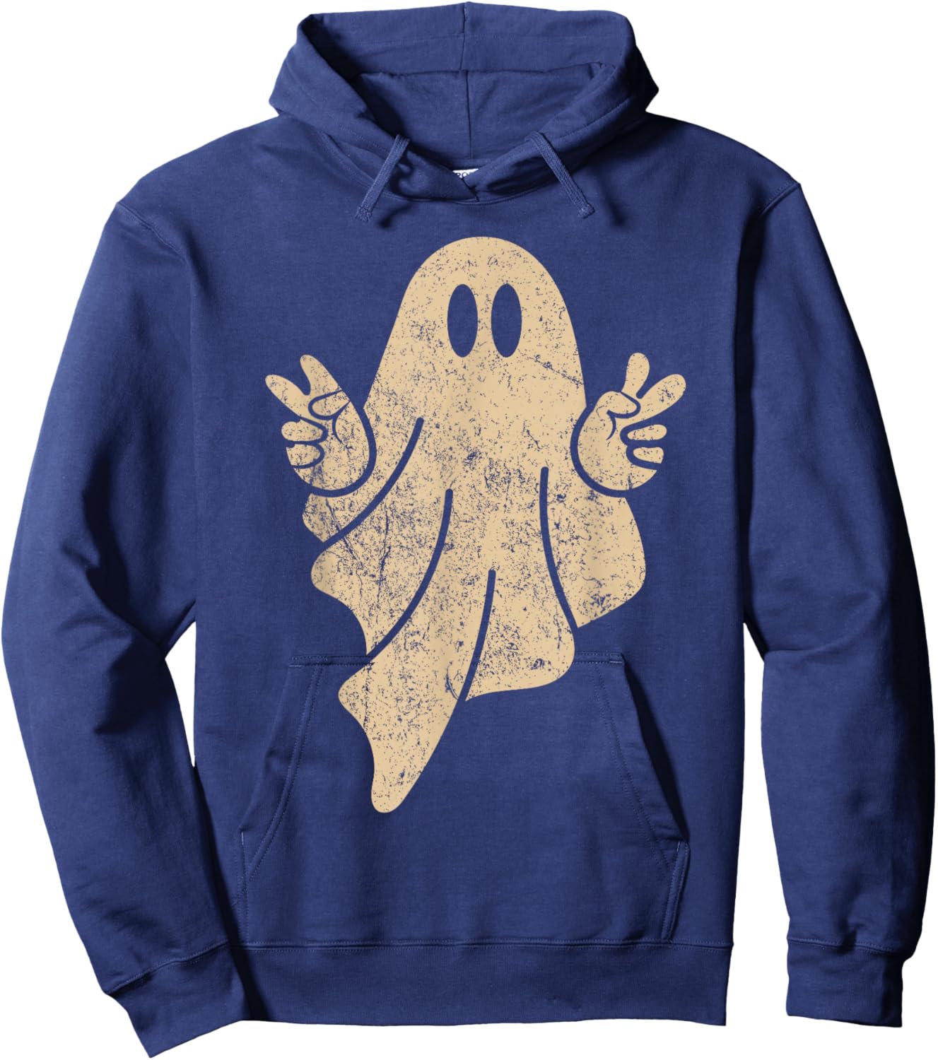 Cute Ghost Peace Sign Vintage Retro Grunge Halloween Spooky Hoodie - Hoodie | Navy