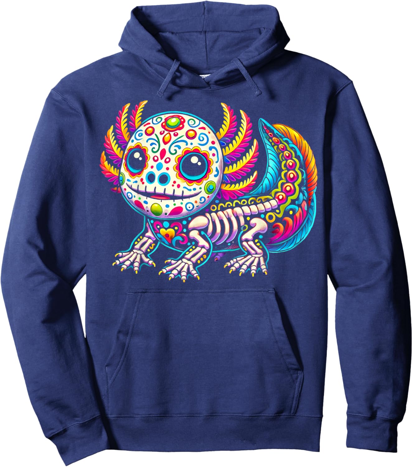 Colorful Axolotl Día de Muertos Sugar Skull Day of the Dead Hoodie - Hoodie | Navy