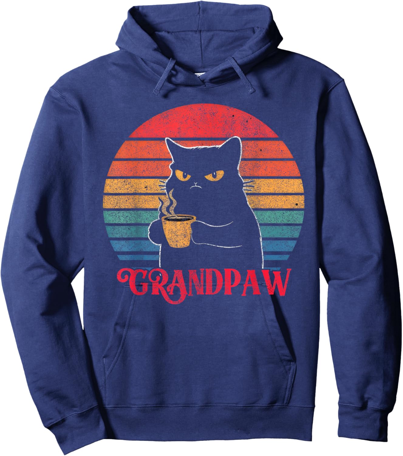 Retro Grandpaw Funny Sarcastic Cat Lover Quote Grandpa Hoodie - Hoodie | Navy