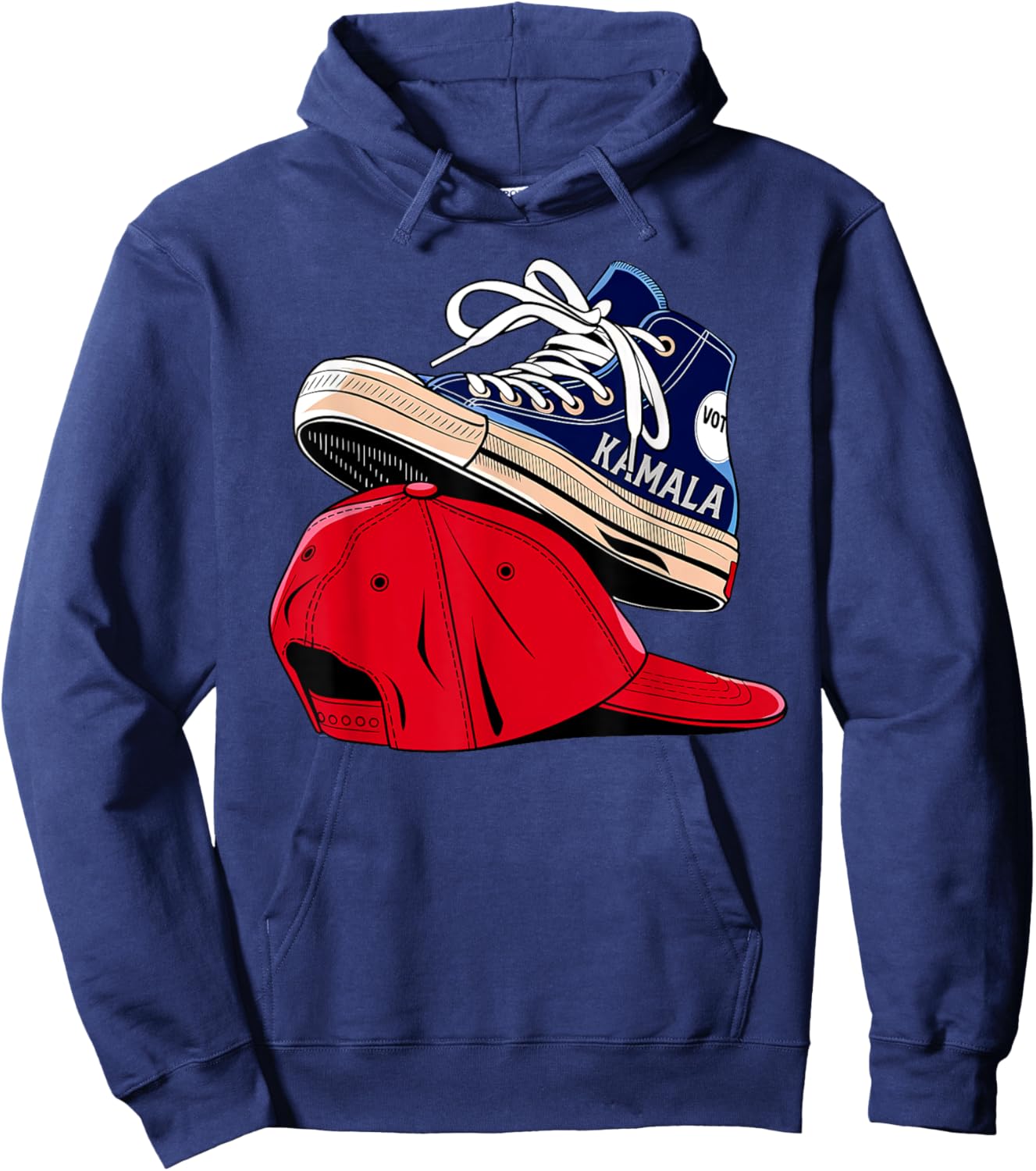 Kamala Harris High Heel Shoes Stepping On Red Hat Funny Vote Hoodie - Hoodie | Navy