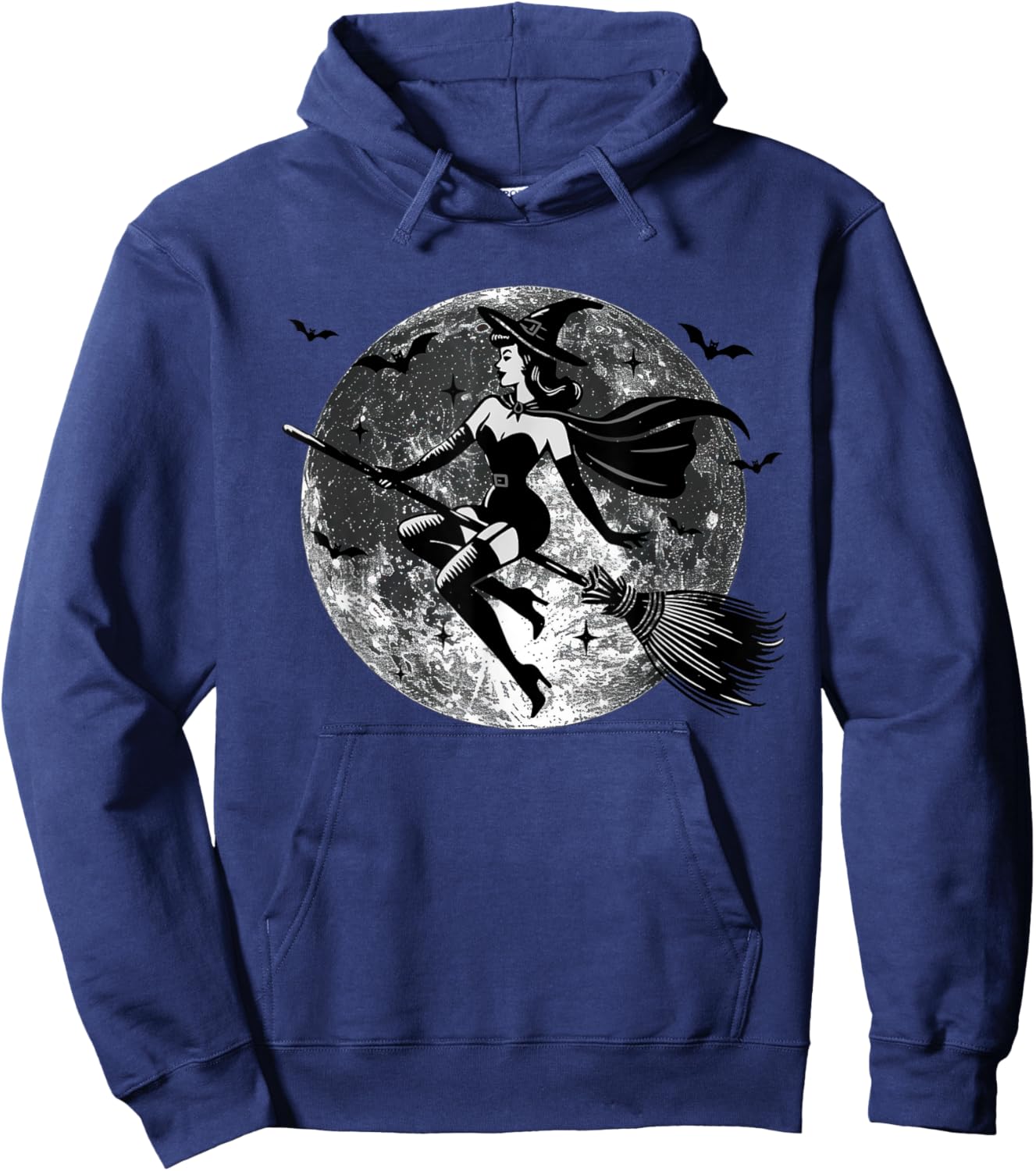 Retro Vintage Sexy Witch on the Broom Moon Halloween Hoodie - Hoodie | Navy