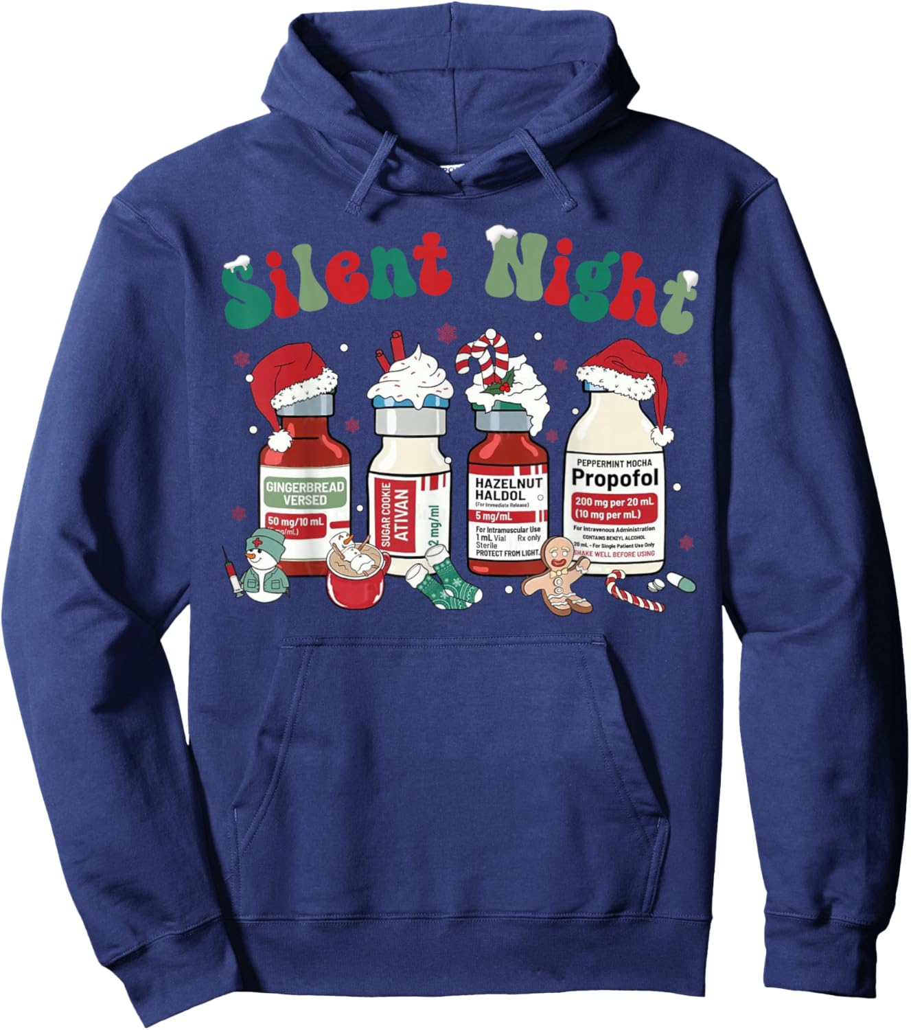 Funny Christmas Nurse Medical Christmas icu nicu RN ER Nurse Hoodie - Hoodie | Navy