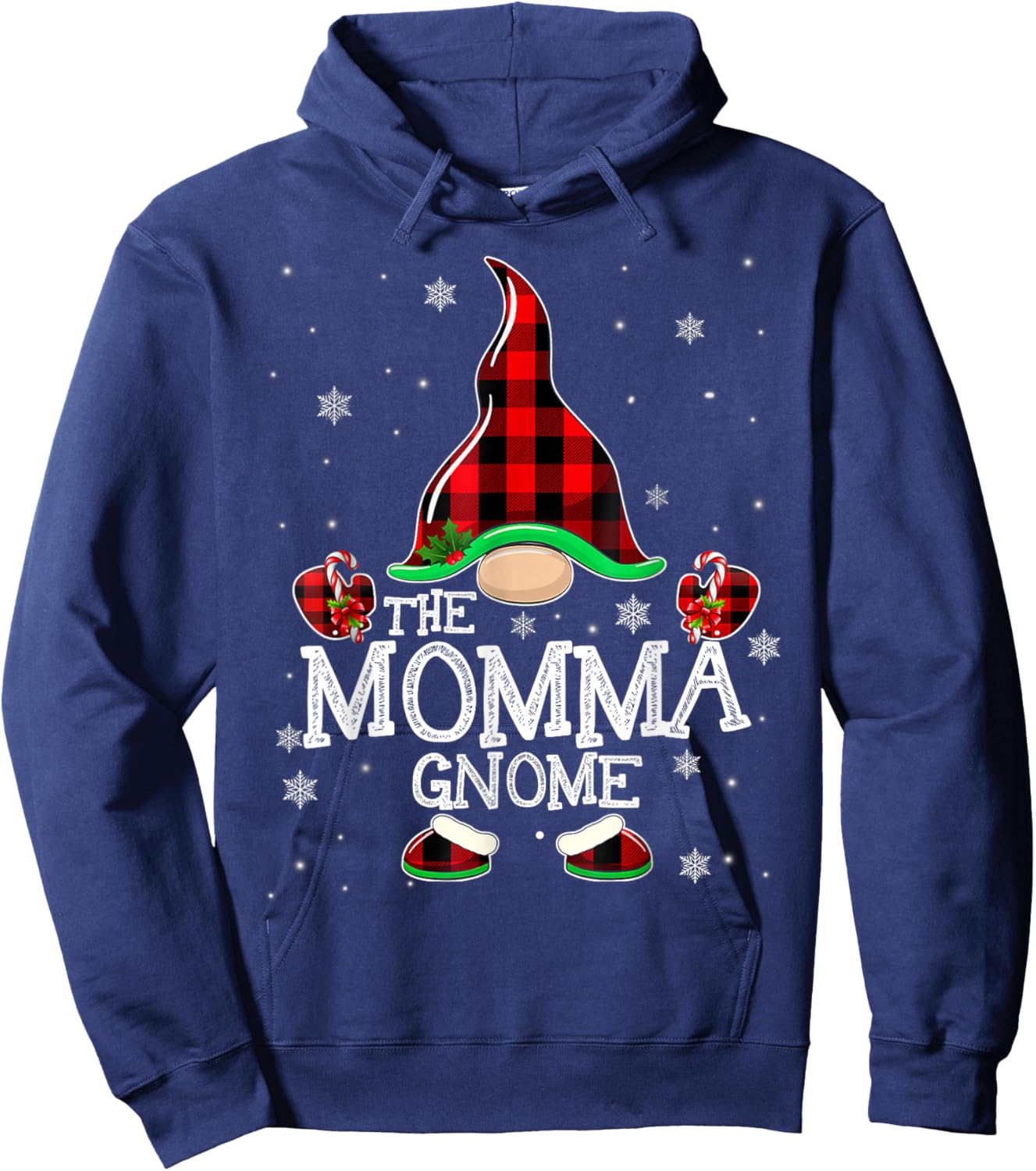 Momma Gnome Buffalo Plaid Matching Family Christmas Pajama Hoodie - Hoodie | Navy