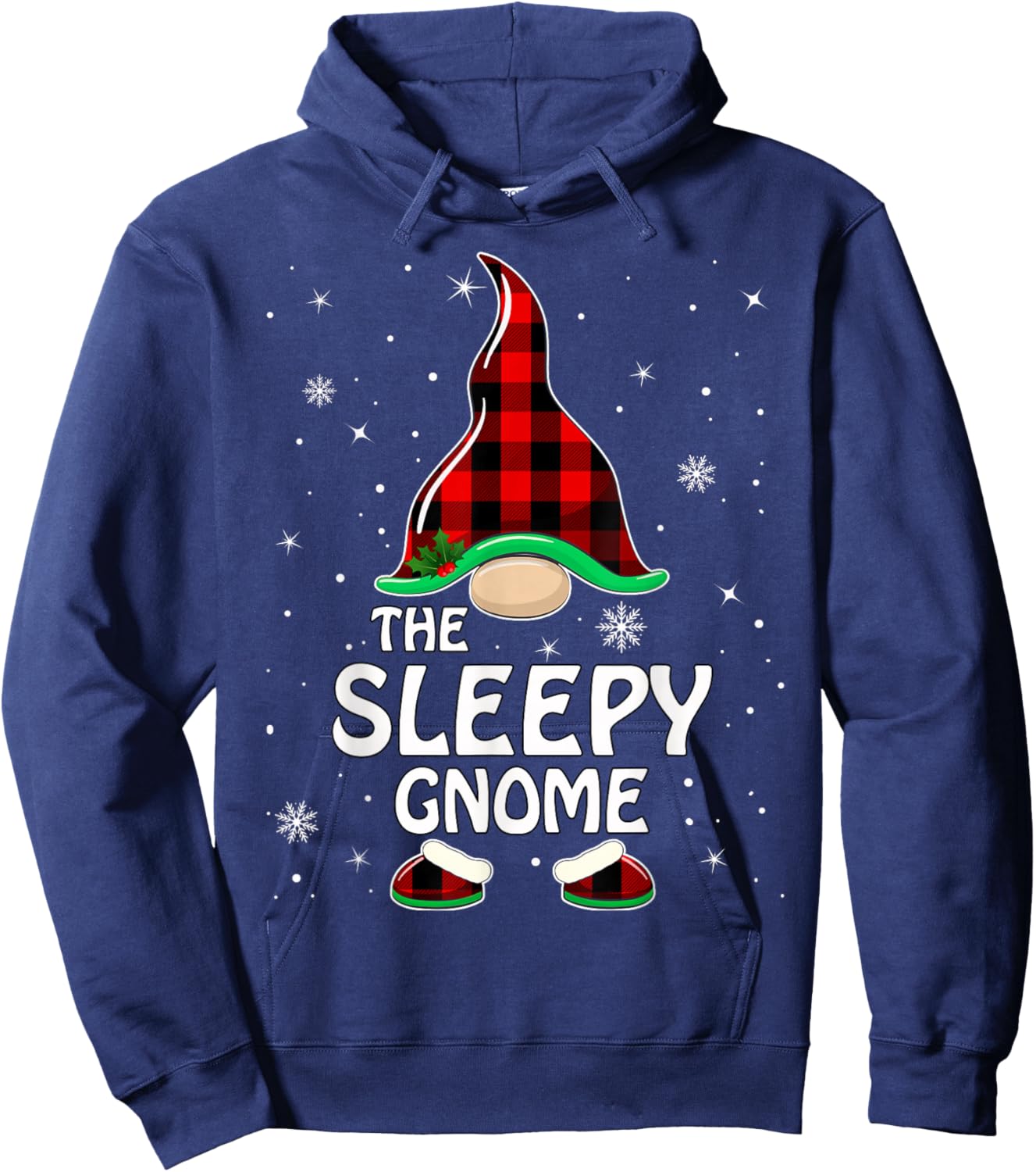 Sleepy Gnome Buffalo Plaid Matching Family Christmas Pajama Hoodie - Hoodie | Navy
