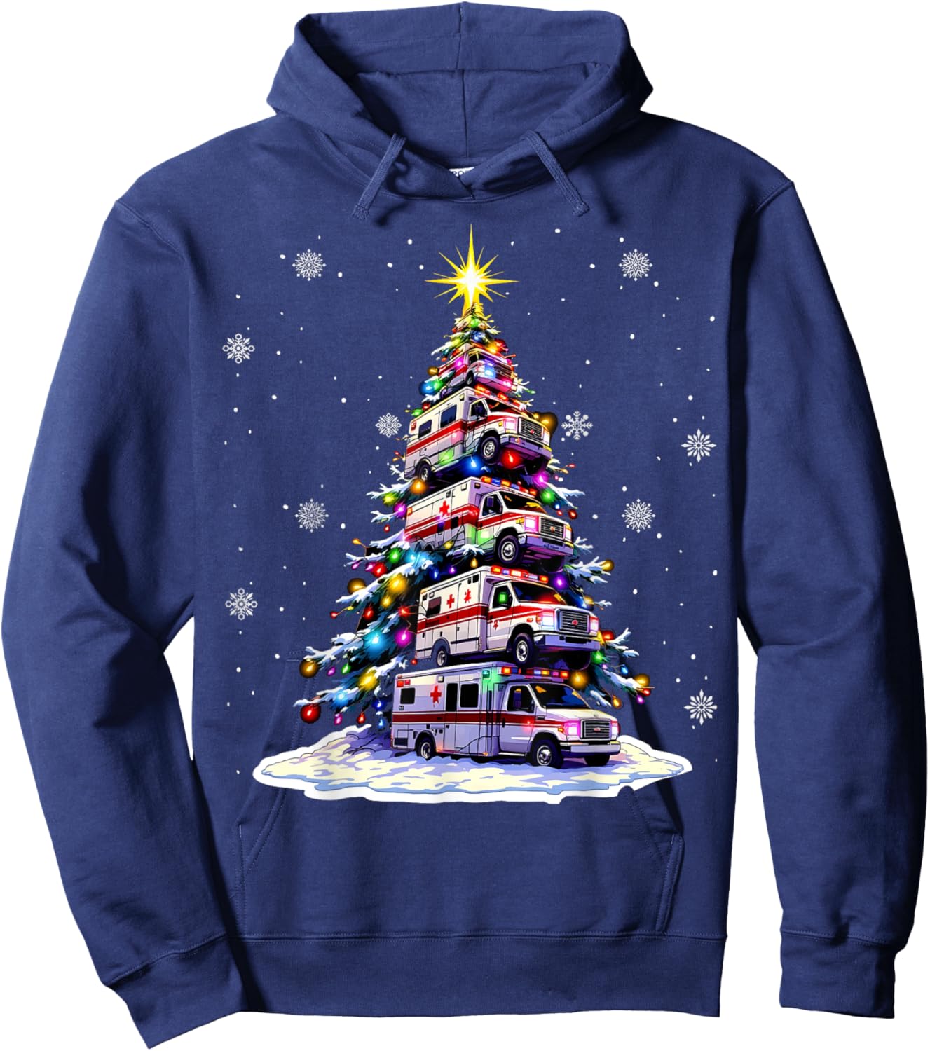 Ambulance Christmas Tree Funny Holiday EMS Medical Workers Hoodie - Hoodie | Navy