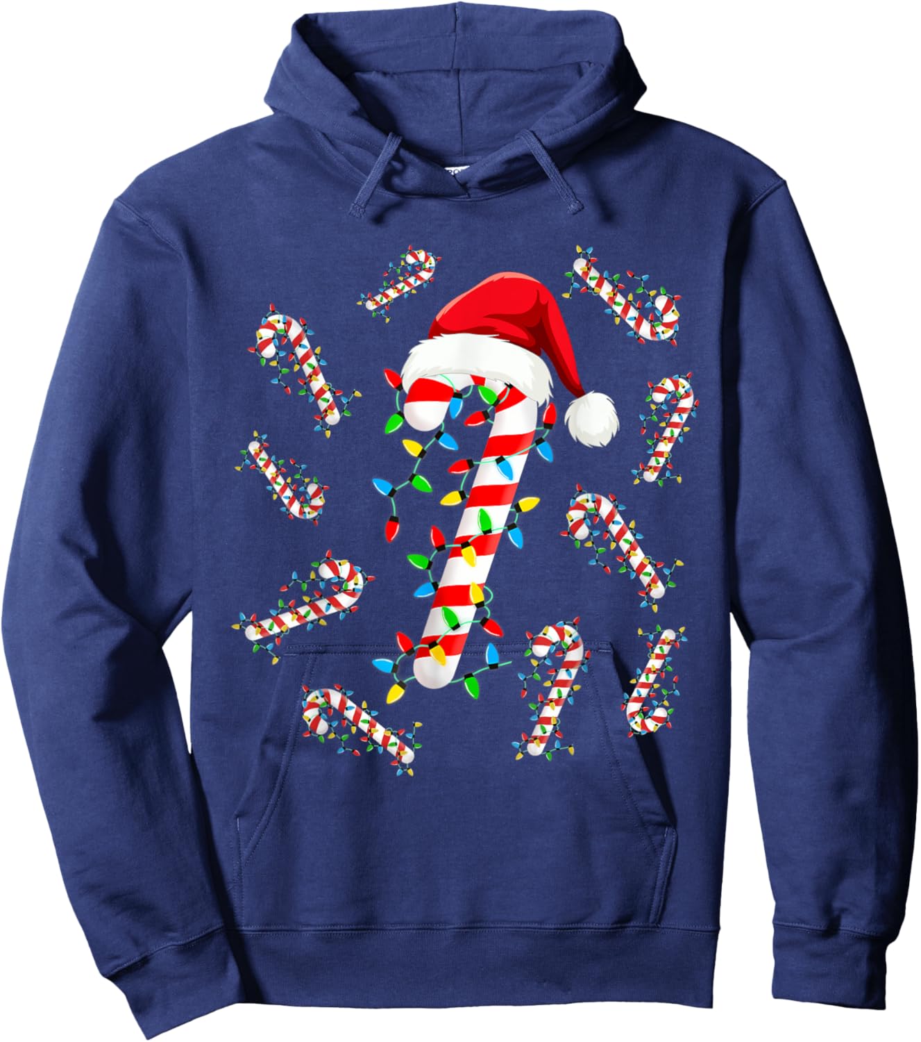 Christmas Candy Santa Xmas Light Kids Toddler Youth Women Hoodie - Hoodie | Navy