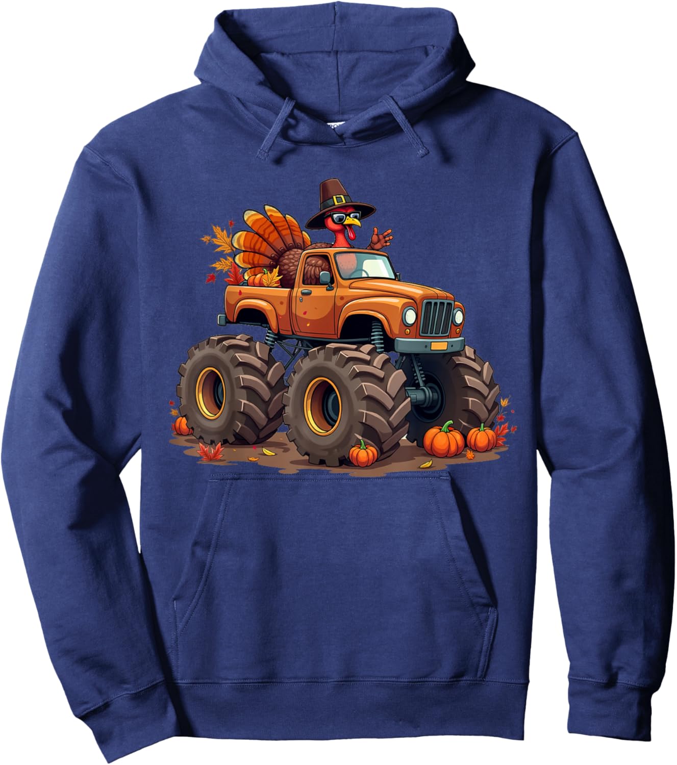 Thanksgiving Turkey Monster Truck youth Boys Kids toddlers Hoodie - Hoodie | Navy